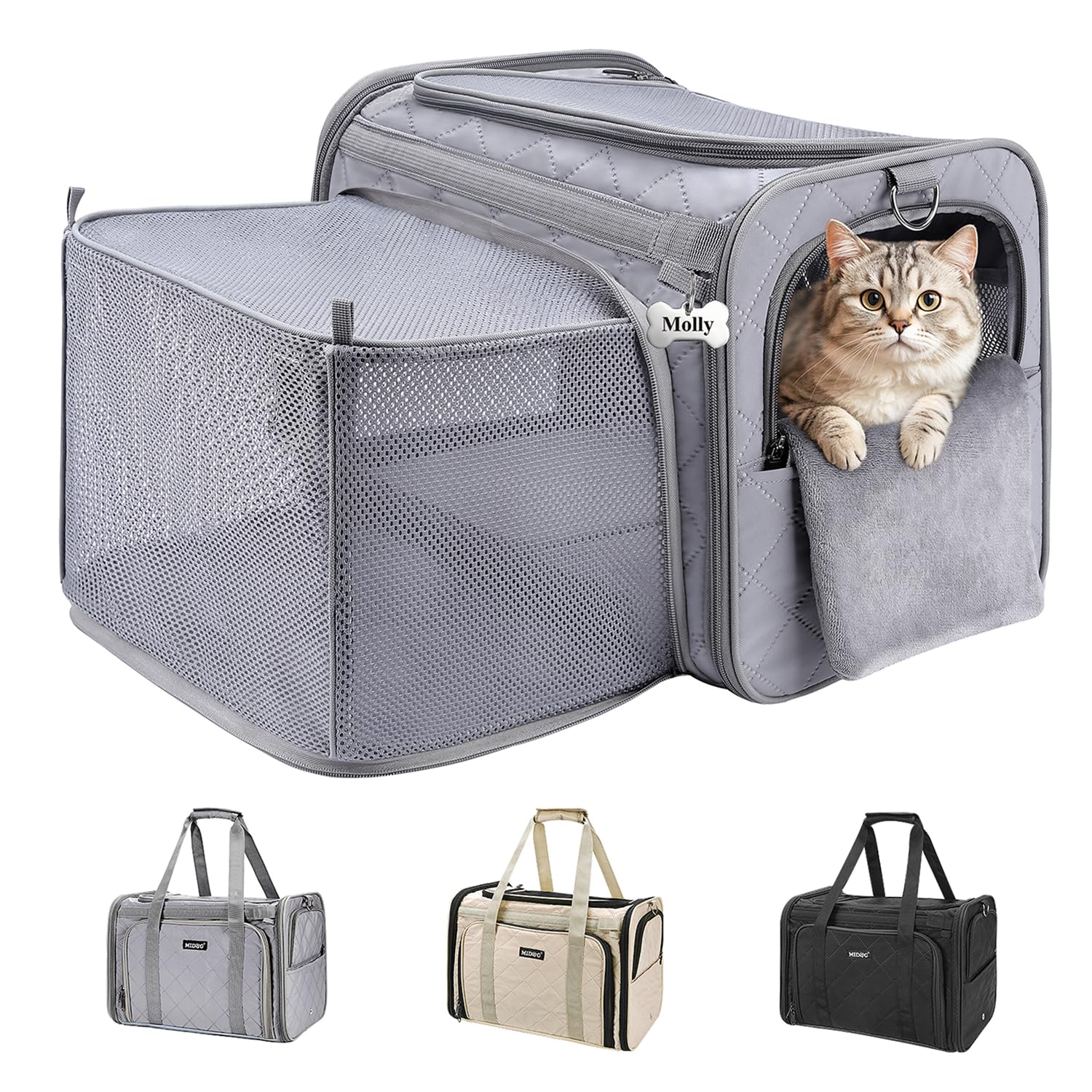 MIDOG Cat Carrier Soft for Small to Medium-Sized Cats,Up to 15 Lbs, TSA Airline Approved Soft Sided Pet Carrier,Collapsible Travel Cat Carry Bag(Grey)