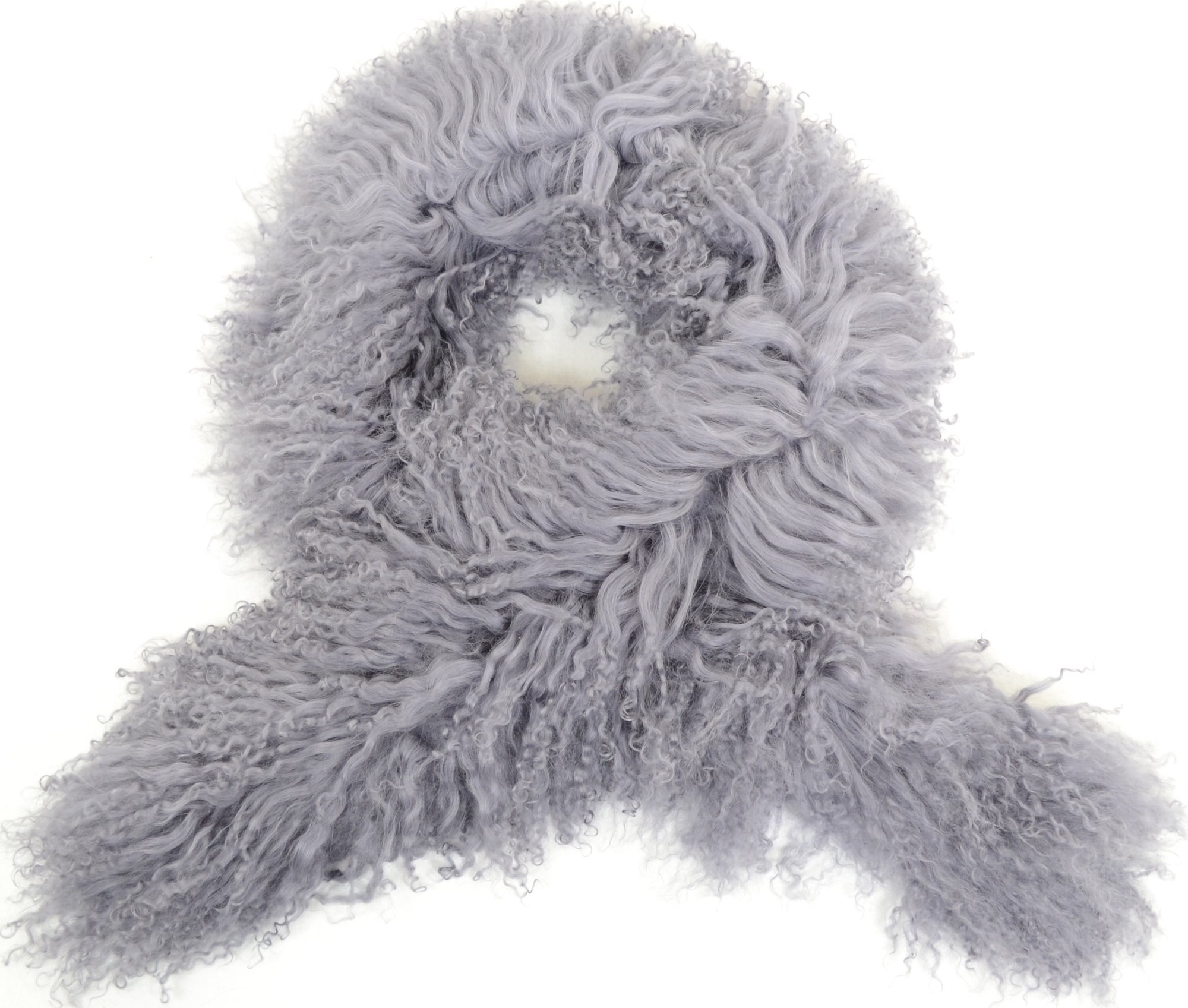 SNUGRUGS Womens Extra Long Luxury Genuine Curly Mongolian Sheepskin Scarf/Boa - Grey