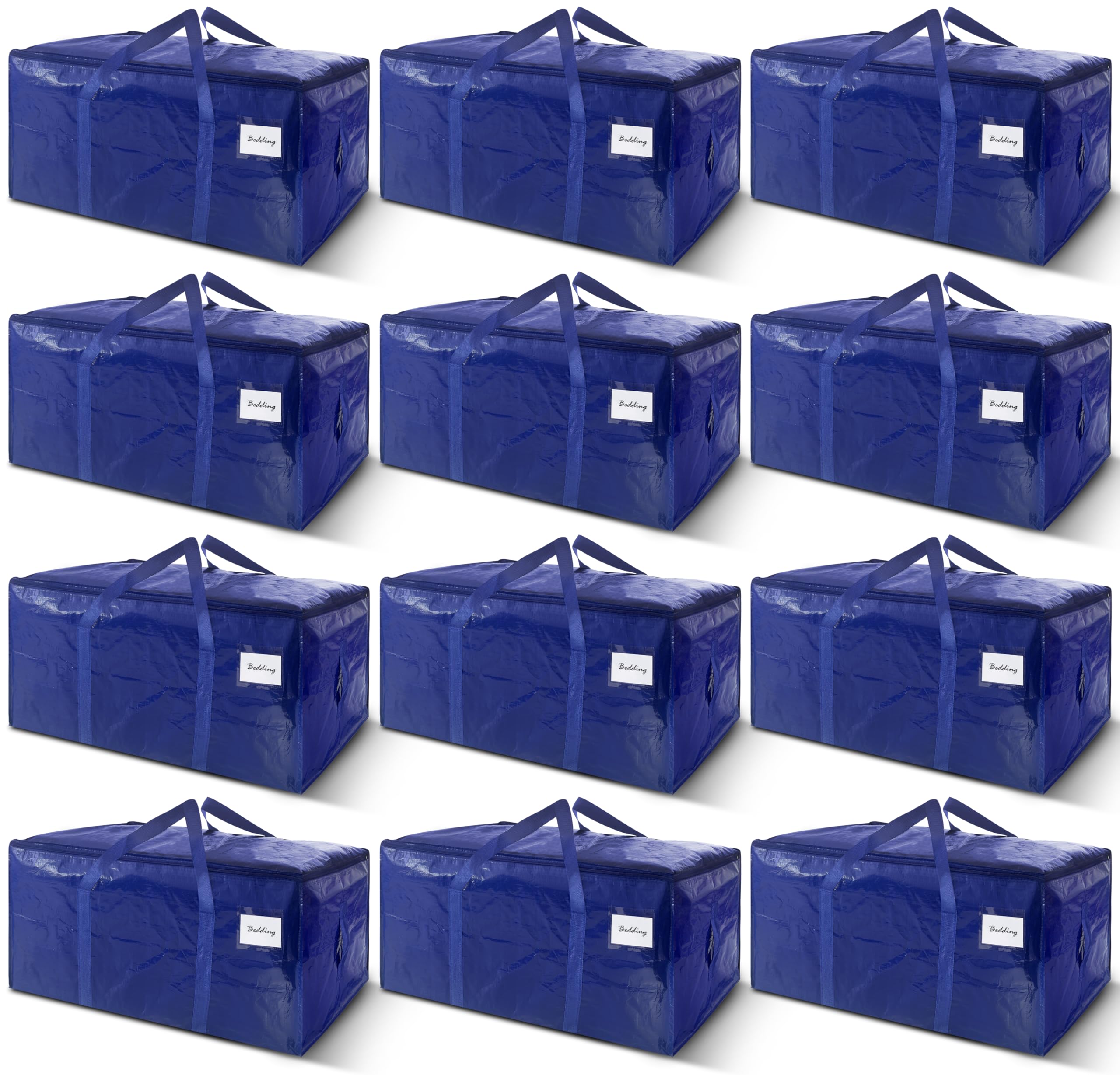 12 Pack Extra Heavy Duty Large Moving Bags with Strong Zipper & Carrying Handles, Sturdy Clothes Storage Bag Totes Bins