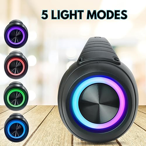 Miniatura 7 de Dolphin Altavoz Bluetooth LX-220 Boombox  Sonido fuerte y nítido  IPX5 impermeable con batería de larga duración y luces de anillo de fiesta para