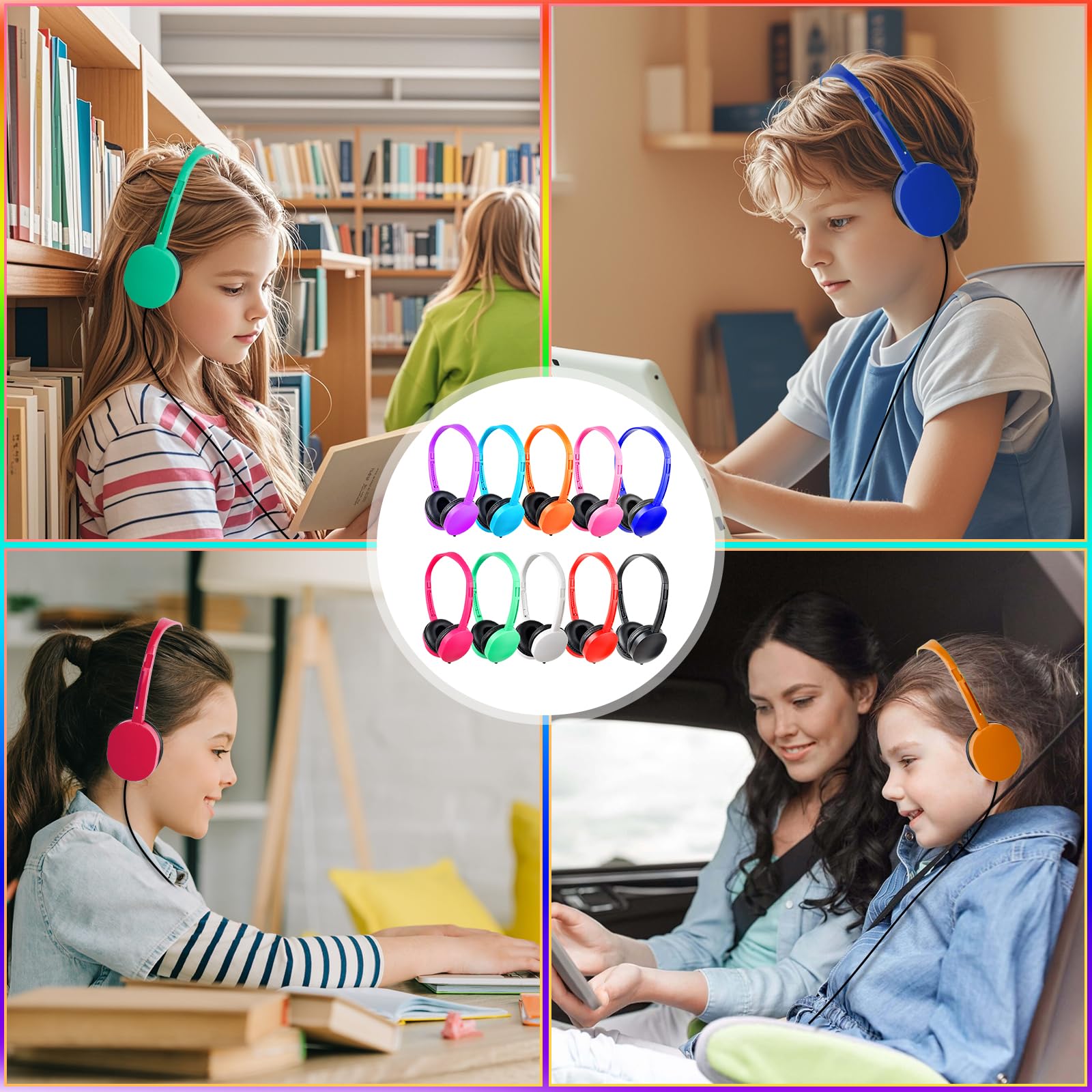 Auriculares para niños, paquete de 20 unidades para aula, escuela, juego de auriculares para estudiantes, adolescentes, niños, conector de 3,5 mm, multicolor