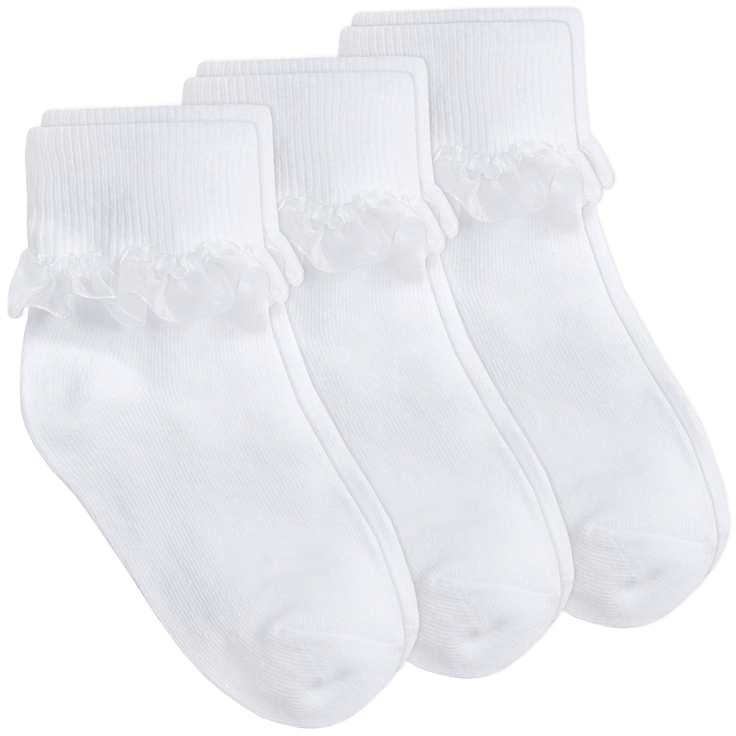 Cottonique Girls White - 3 Pairs Frilly Lace Ankle Socks - 3 Or 6 Pair Trainer Liners White 6-8.5