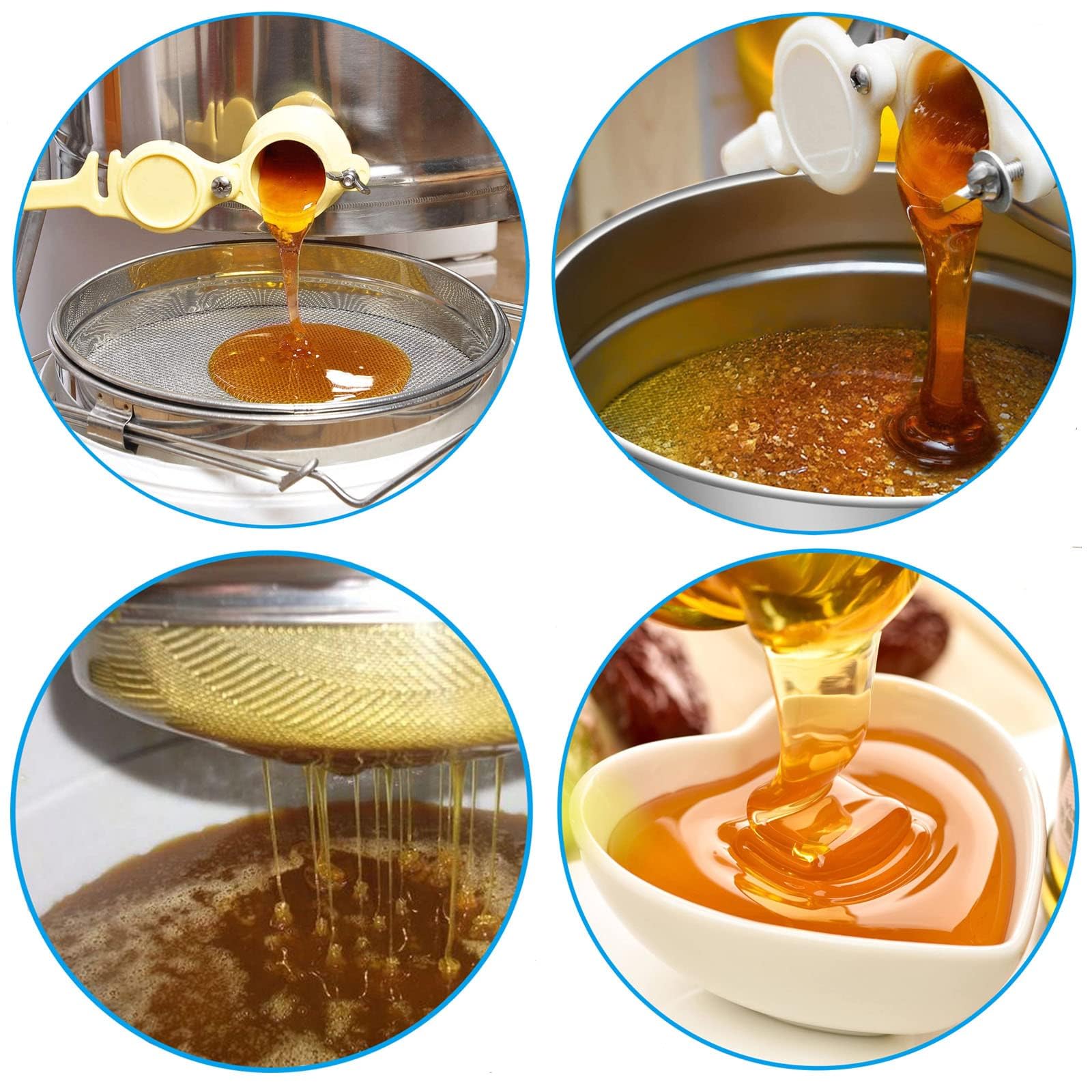 ZONSUSE Passoire à Miel en Acier Inoxydable, Filtre à Double Tamis, Outils D'extraction D'abeilles avec Poignées Réglables, Équipement D'apiculture, Extraction de Miel, Idéal pour les Apiculteurs