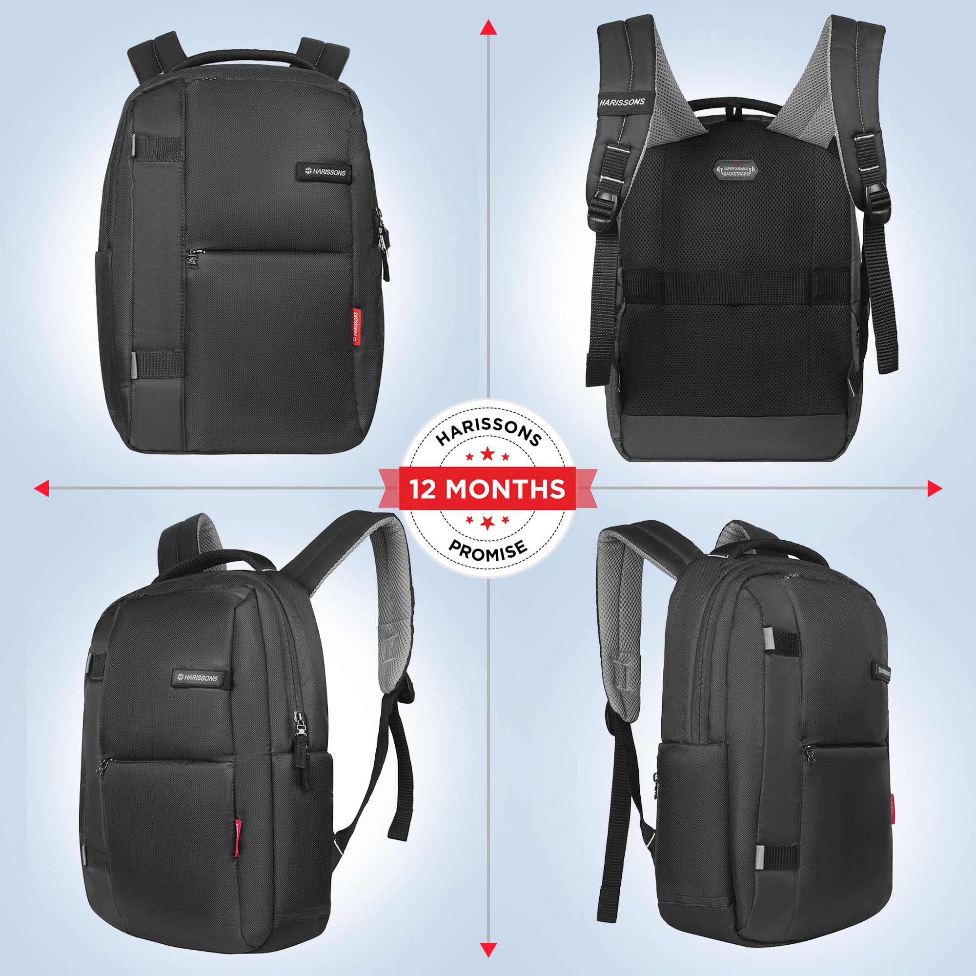 HARISSONS Hilux 15.6 Inch Laptop Backpack | Fisio-Fit Backstraps | 23L Semi-Formal Office Bag for Men & Women | Lightweight Commuter Backpack with Trolley Sleeve and Reflective Strips 3
