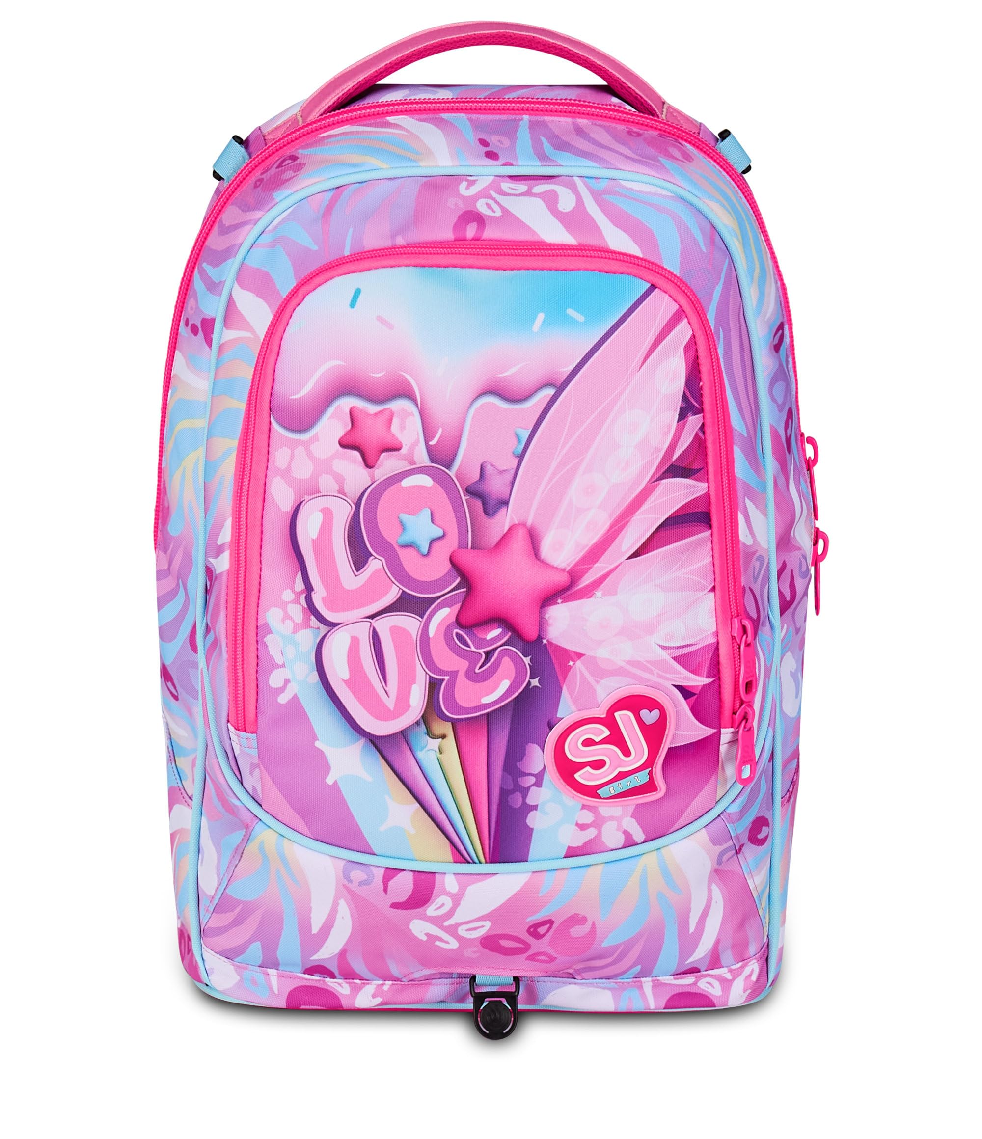 SJ GANG STYLE JAM GANG Trolley Scuola Jack 3 Ruote Plushy Rabbit, Fucsia, 3 in 1, Zaino Triplo Uso con Carrello Sganciabile, 33 L, Zaino Scuola Elementare, Zaino Bambina