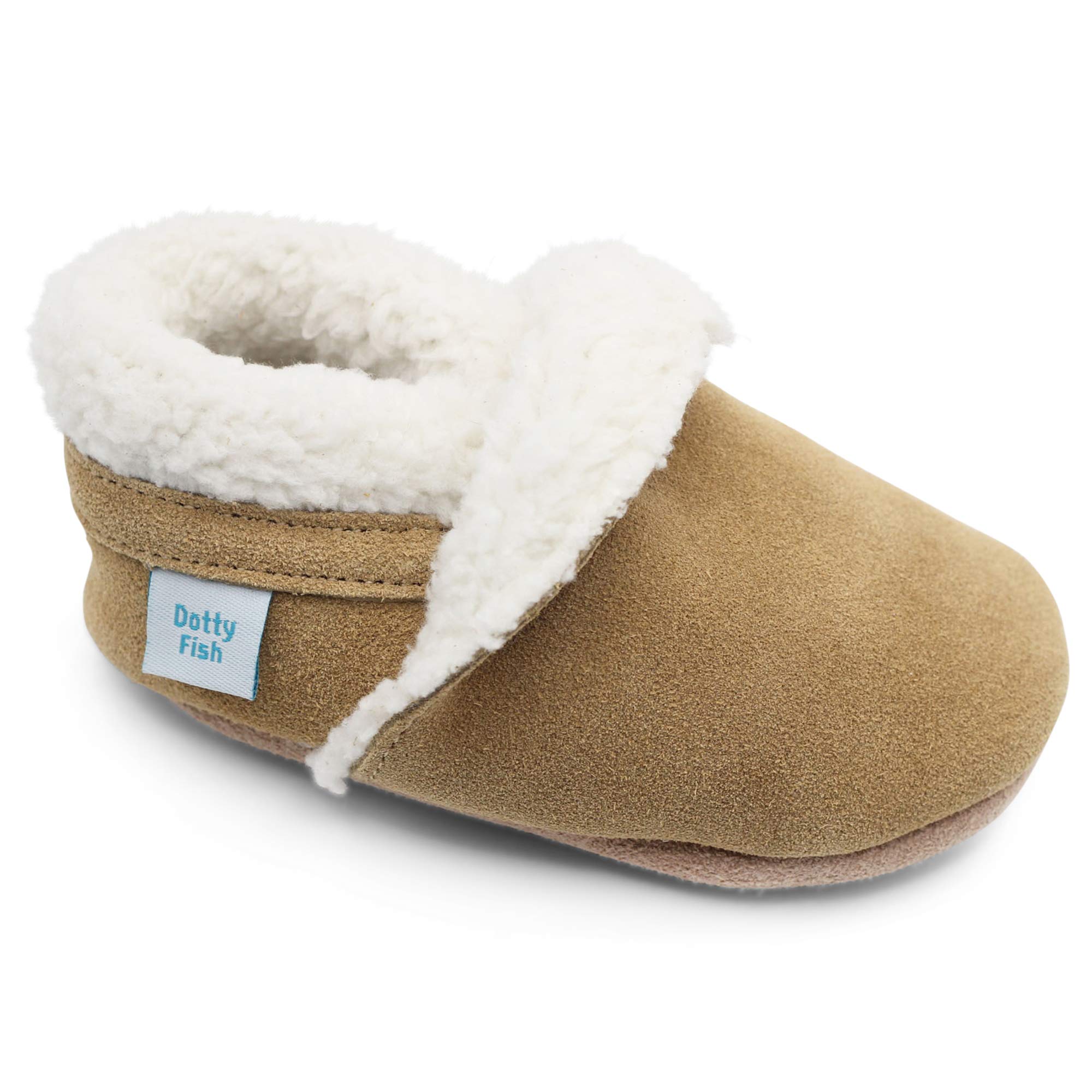 Dotty Fish Barfuß-Hausschuhe aus Wildleder für Babys und Kinder – Fleecegefütterte Winter-Pantoffeln für Jungen & Mädchen – Rutschfeste Sohle, Warm und Gemütlich, Britische Marke, 0–5 Jahre