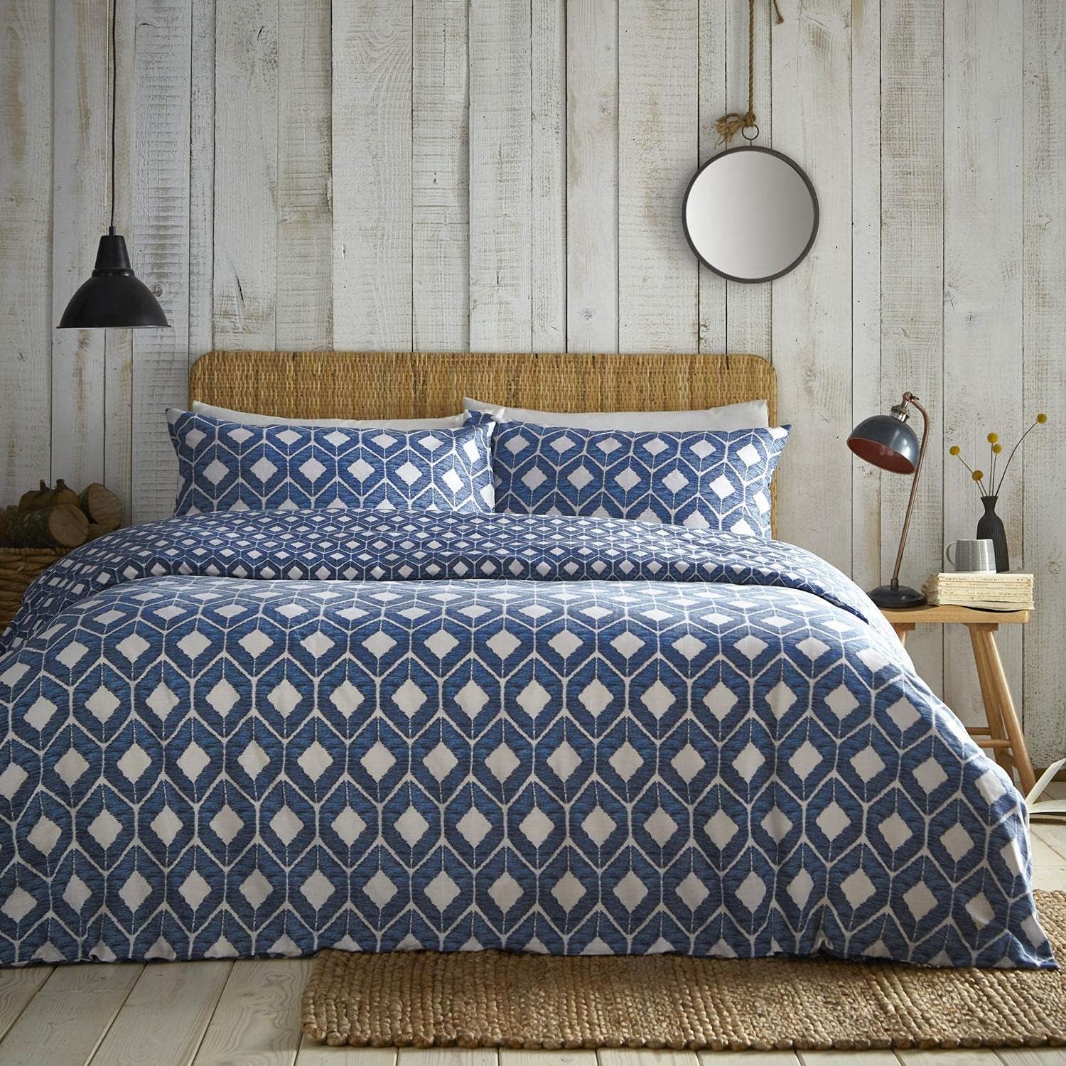 HOMEMAKER BEDDING ® Duvet set blue geometric printed quilt cover pillow cases (Double)