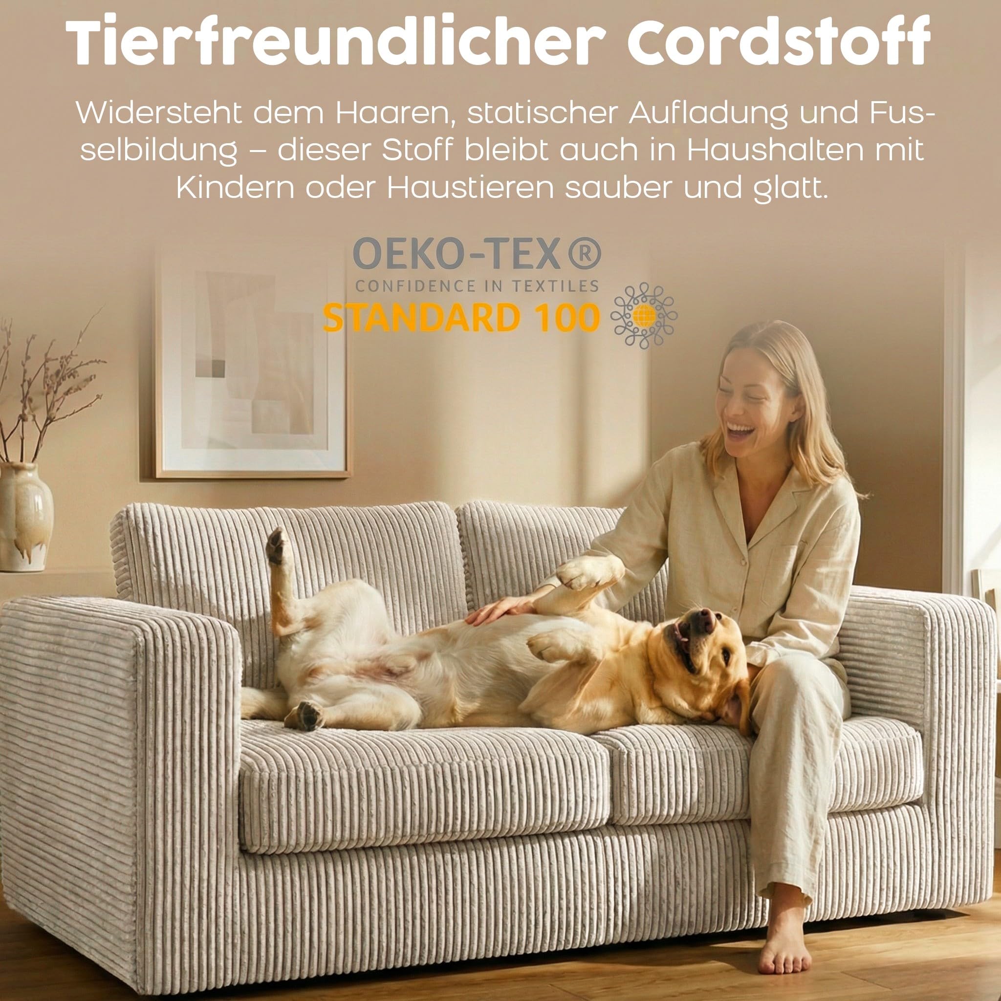 RUMMY 2-Sitzer Sofa aus Cord, kleines rahmenloses Sofa mit Cloud-Sofa-Komfort, hochelastischem Schaumstoff, Kompressionssofa und Bodensofa für Wohnzimmer, Elfenbeinweiß