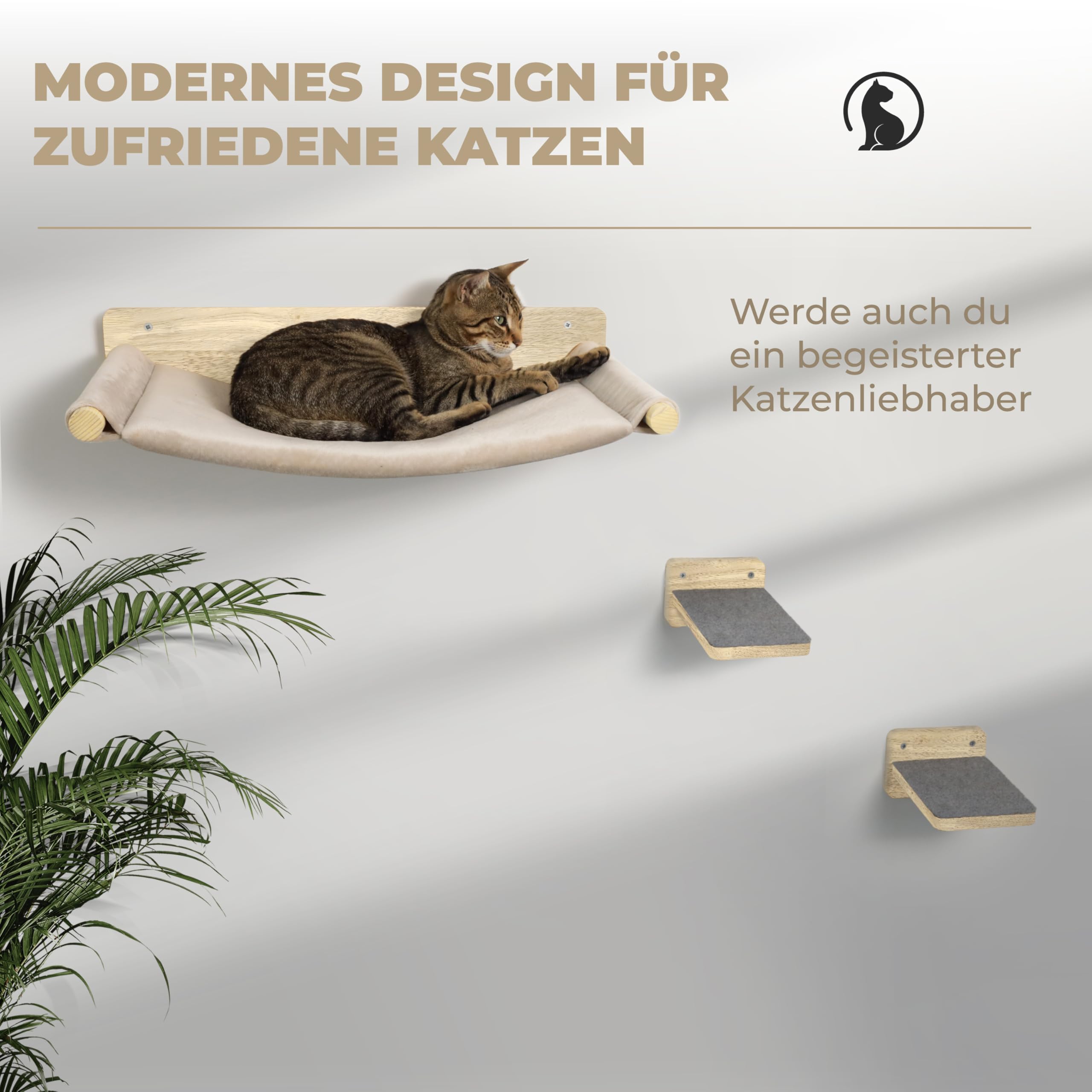 WOOWOOD® Pared de escalada para gatos – 2X Escaleras de pared para gatos [Madera maciza] – Rascador para pared – Hamaca para gatos – Rascador de pared – Muebles para gatos – Pared para gatos – Set de