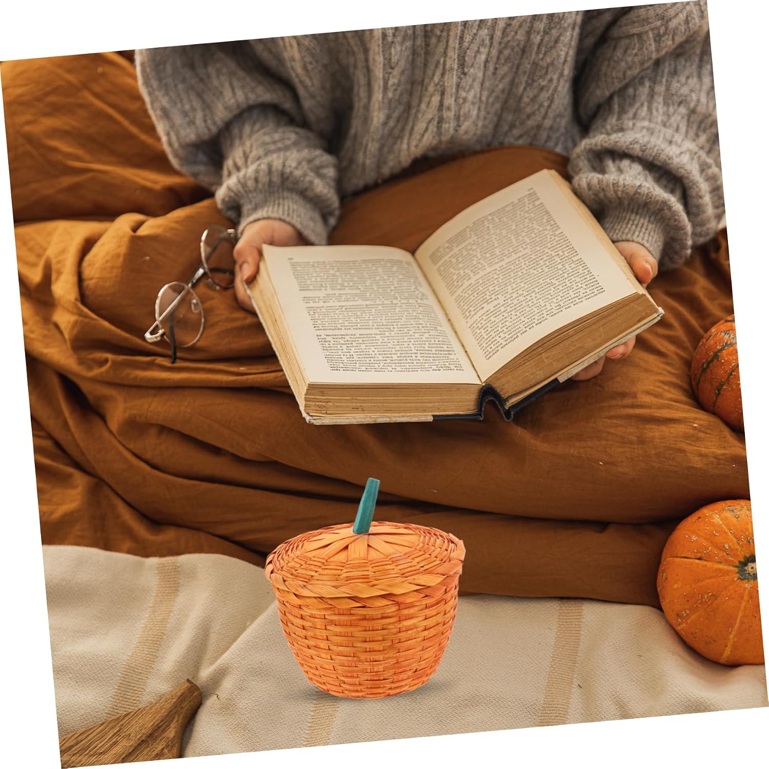 Cabilock Pumpkin Decorative Lid Basket Woven with Storage Shaped Halloween image 5