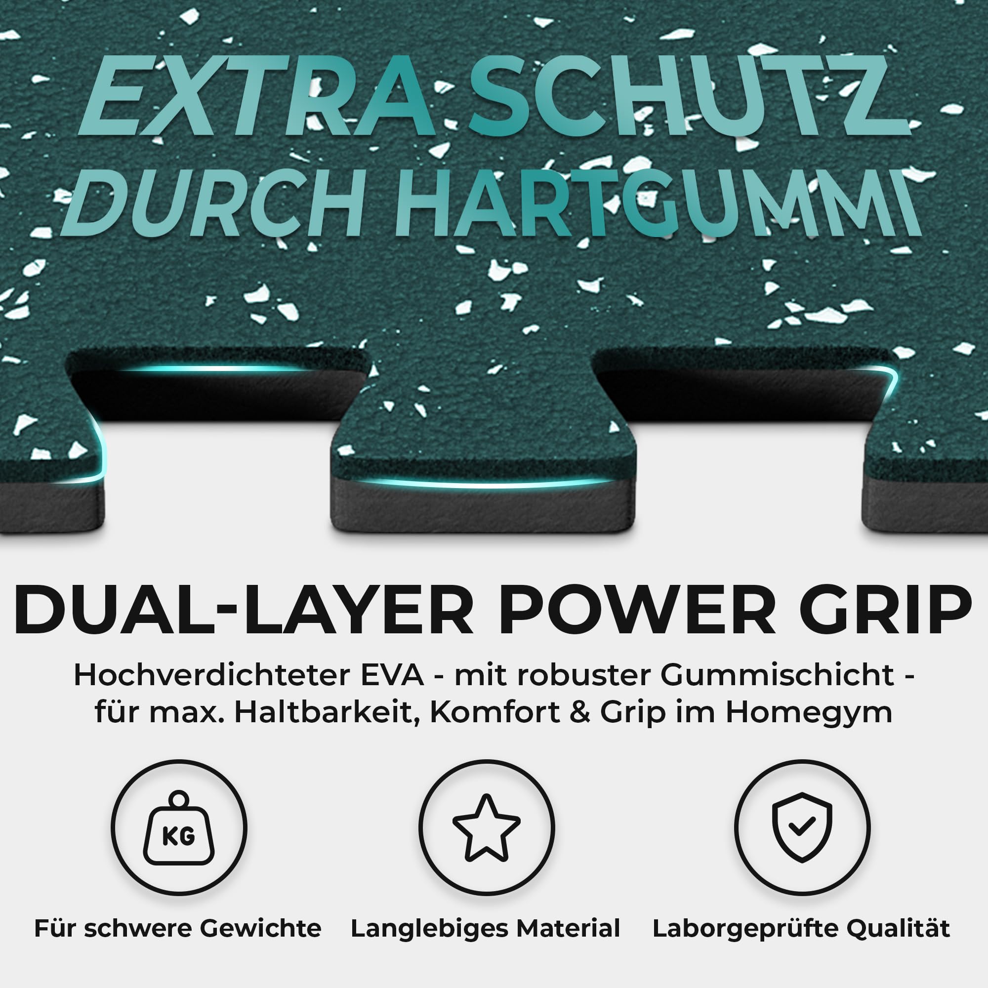 bemaxx Bodenschutzmatte Fitness – 18 Eva/Gummi-Matten im Set: Gym Fitnessgeräte Sportmatte Puzzlematte Laufbandmatte Fitnessmatte Unterlegmatte Sportgeräte Trainingsmatte Bodenmatte Gymnastikmatte