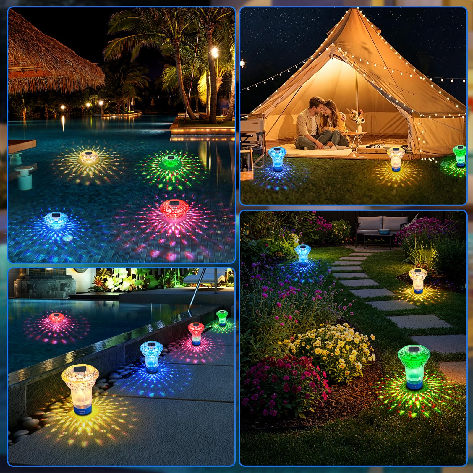 Dosierschwimmer Pool, 7 Farben Dosierschwimmer Whirlpool, Chlorschwimmer Pool mit Bunte Lichter, Solar Poolbeleuchtung mit Fernbedienung, für Hot Tub und Großraumpool, Einstellbare Freigabe