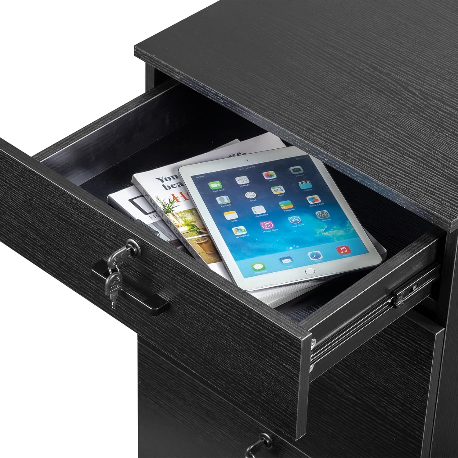 Mobile File Pedestal,File Cabinet with 3 Drawers, Slim Design Under Desk Storage for Files, Folders and Office Supplies, Organizer Cabinet with Lock for Home and Office (Black)
