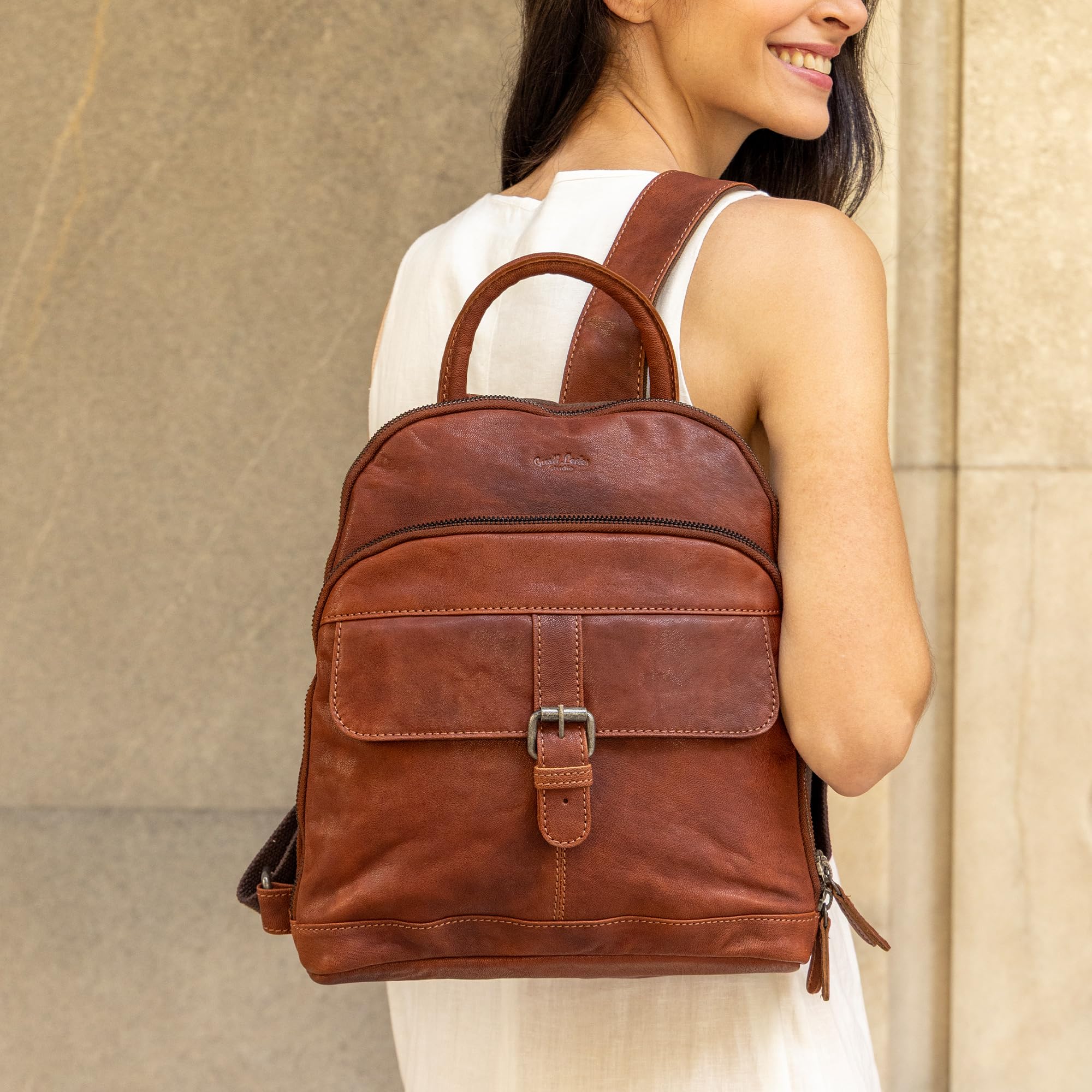 Gusti Lederrucksack Leder - Alena Damen Rucksack Vintage Braun Leder