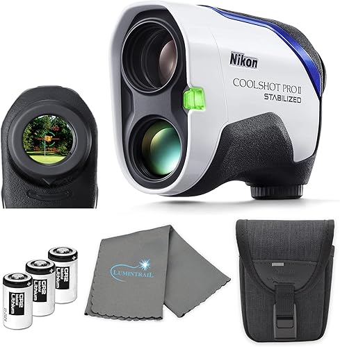 Nikon COOLSHOT - Telémetro láser de golf ProII (16758) paquete de vista estabilizada con 3 baterías CR2 adicionales y un paño de limpieza,