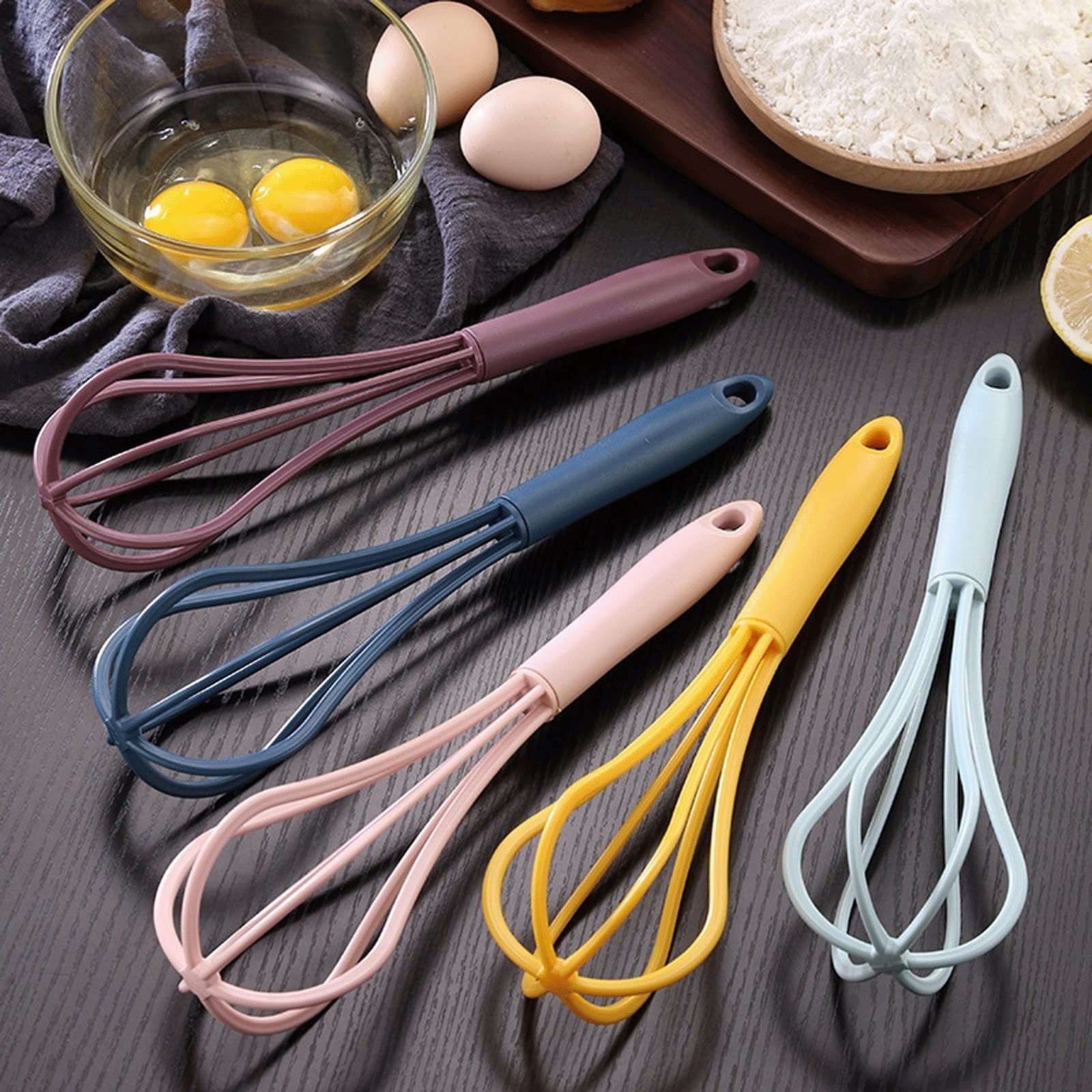 Batidor de huevos multifunción manual de plástico de grado alimenticio para el hogar, batidor de crema, harina, mantequilla, accesorios de cocina (amarillo)