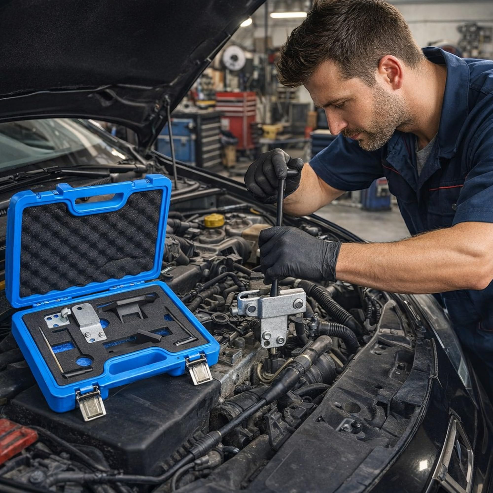 topolenashop Kit Strumenti Messa in Fase Motore Benzina 1.0 e 1.2 – Attrezzi Bloccaggio Albero a Camme e Motore – Compatibile Citroën Peugeot Opel – Valigetta Rigida FS-15414