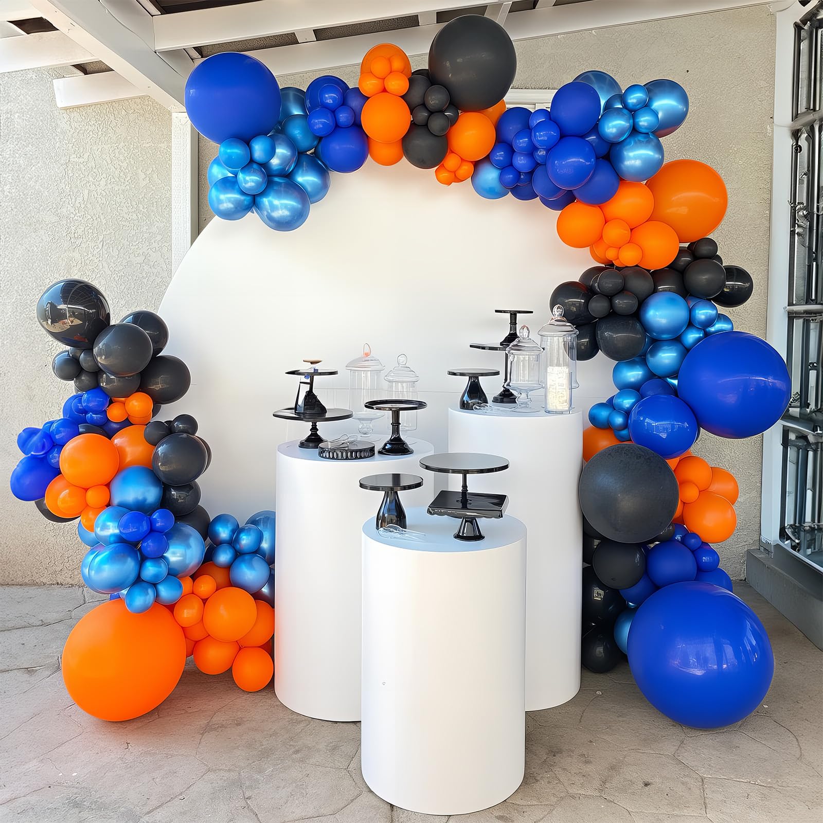 HILAVO Luftballon Girlande Blau Orange Schwarz 112 Stück Metallic Dunkel Blaue Orange Latex Helium Ballons Girlande für Jungen Geburtstag Babyparty Engagement Abschlussfeier Basketball Party Deko