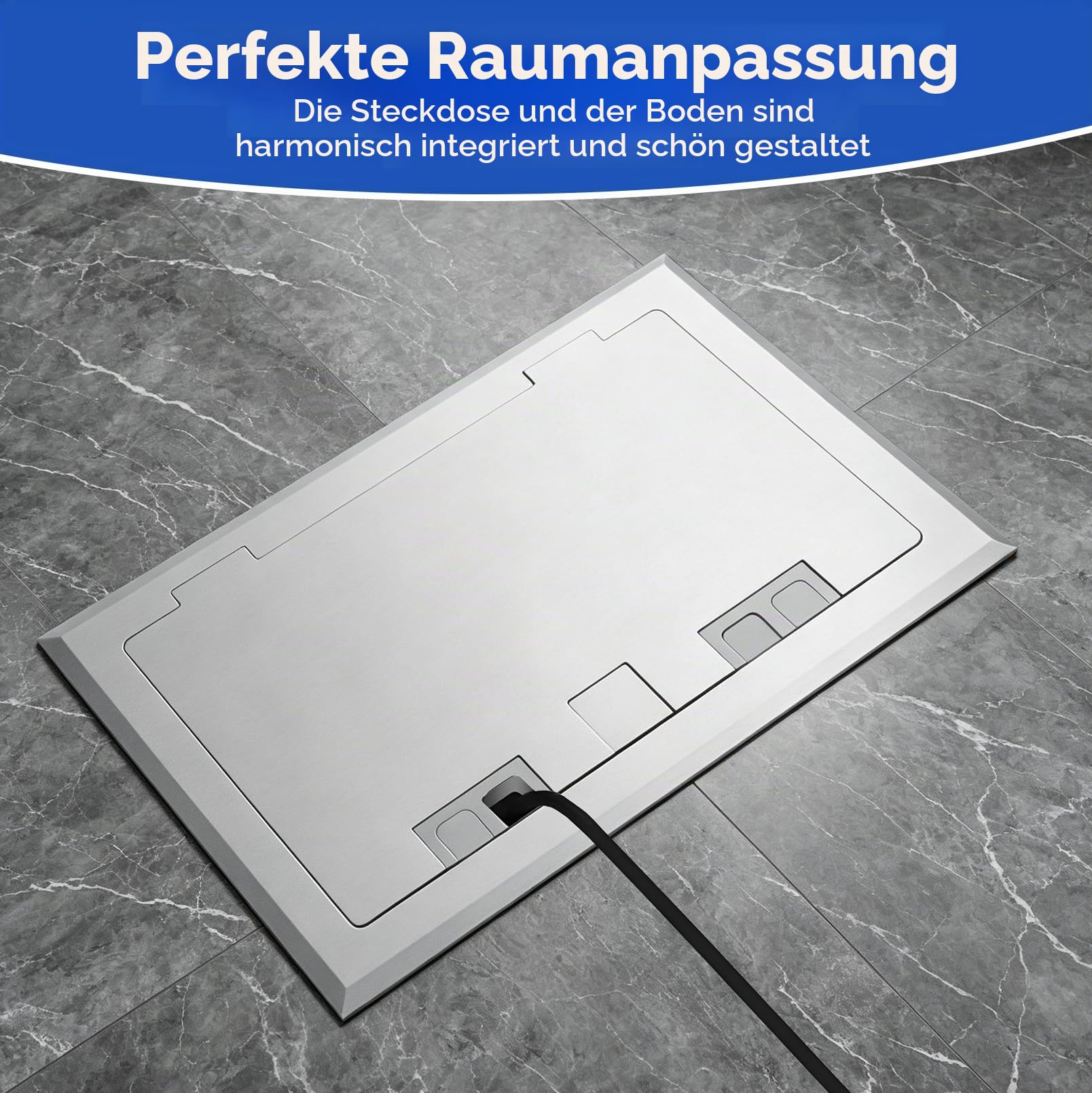Bodeneinbau Steckdosenkasten, 16A 4000W Edelstahl-Bodensteckdose Set | AC250V Einbausteckdose Versenkbar mit 2 AC Steckdosen & 1 USB-A & 1 USB-C, für Büroräume, Hotels, Schulen