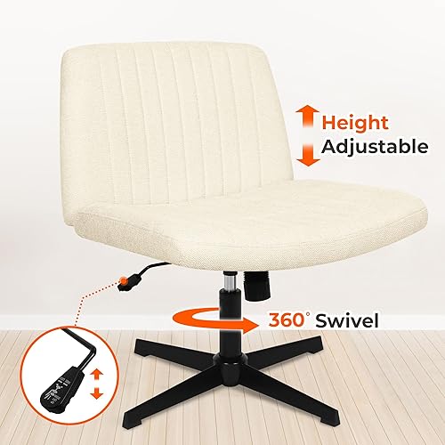 Miniatura 7 de NEO Chair Silla cruzada sin ruedas, sin brazos, patas cruzadas, escritorio de oficina, ancha y cómoda, silla de maquillaje, ajustable, para