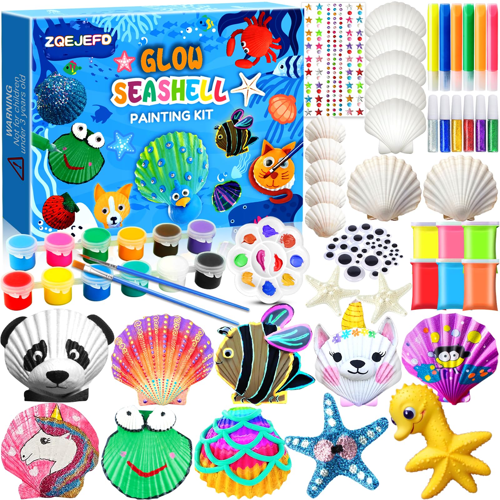 ZQEJEFD Conchas que Brillan en la Oscuridad Pintar Manualidades para Niños, Kit Pintura de Conchas para Niños, Juego de Pintura de Conchas, Juegos de Manualidades Niña, Regalos para Niños de 5-10 Años