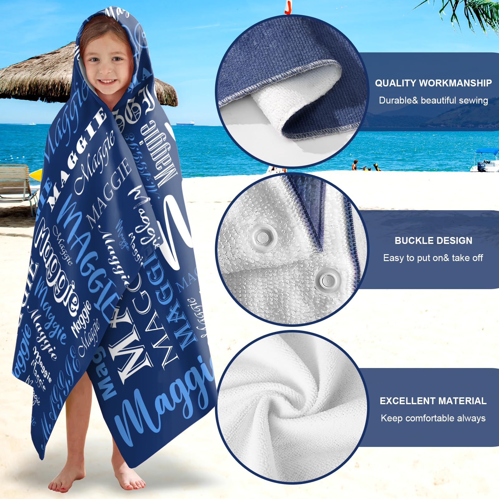 Annedroids Hooded Poncho Towels, Soft & Absorbent Microfiber Beach Towel, Swimming Pool Changing Robe Bathrobe Bath Towel