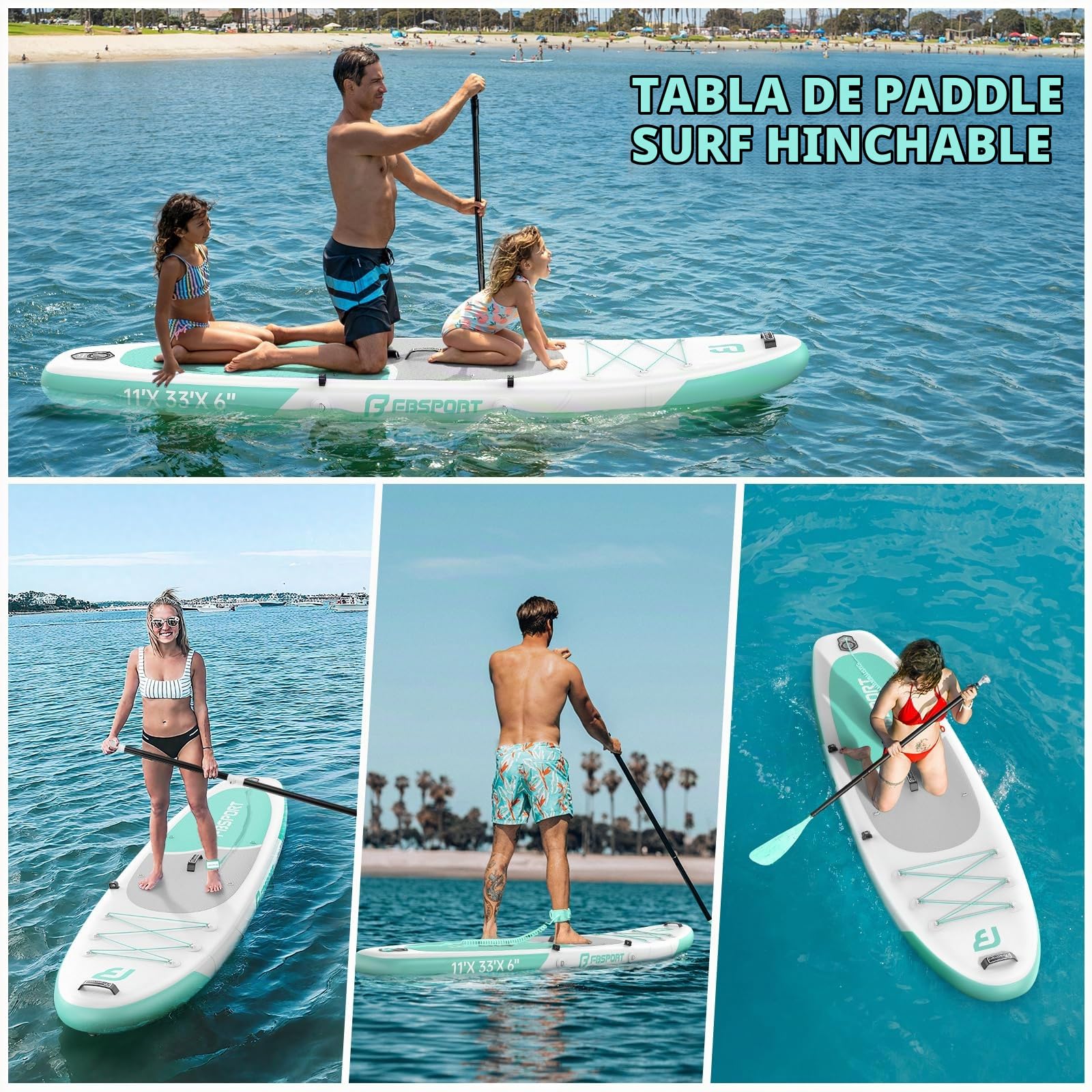 FBSPORT Tabla Paddle Surf Hinchable 320cm, Sup Board con 15cm de Grosor Extra, 160 kg Capacidad de Carga, Juego Completo con Remo Ajustable, Bomba & Accesorios, Viajes de Yoga Surf
