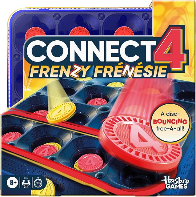 Jeu Connect 4 Frenzy, disques rebondissants pour la victoire, jeu de fête en famille, à partir de 8 ans, 2 à 6 joueurs, 10 minutes. Jeux portables (anglais et français)