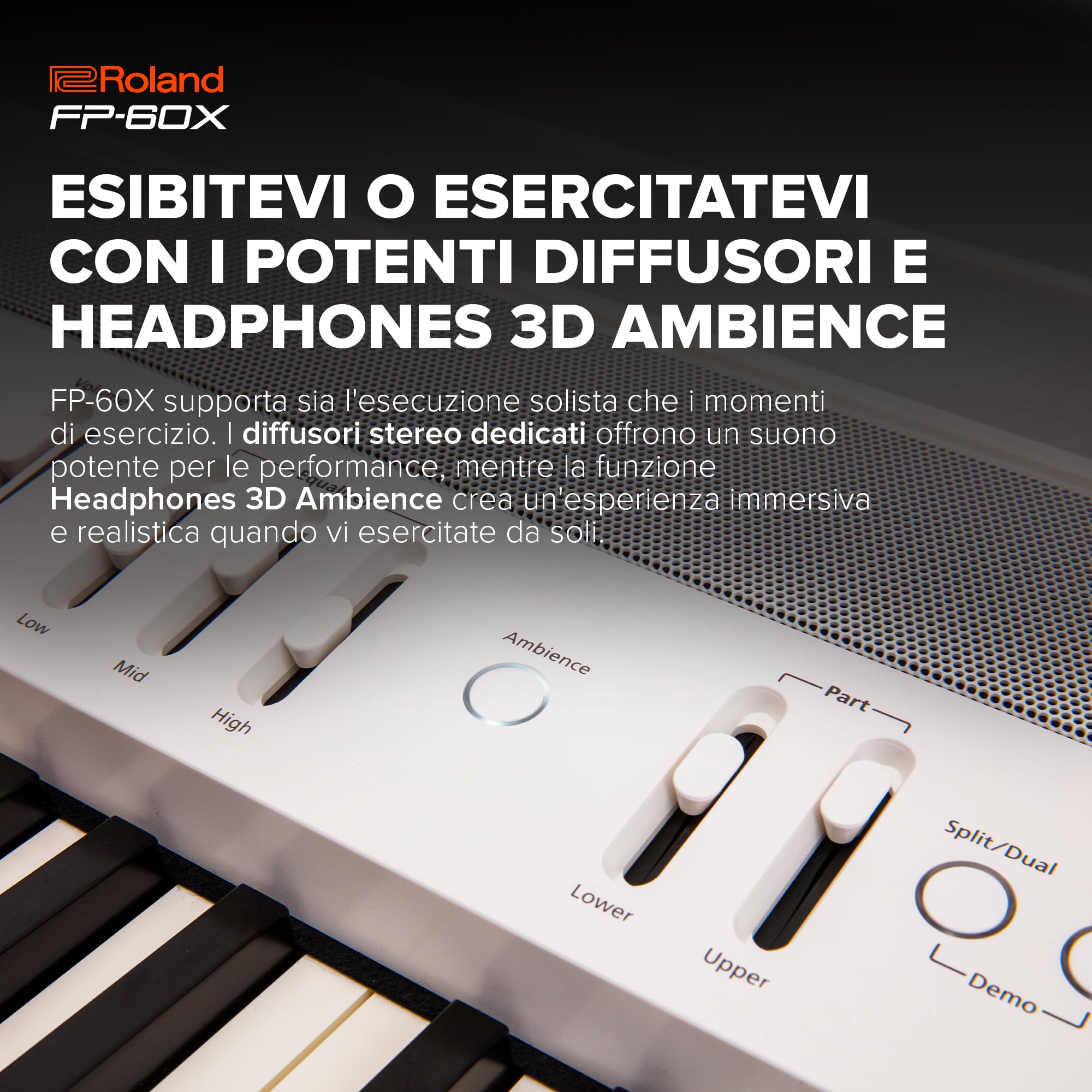 Roland FP-60X | Piano Digitale a 88-Note con Prestazioni Pro | Potente Amplificatore e Sistema di Diffusori Stereo Dedicato Incorporati | Personalizzazione del Suono Integrata | Nero