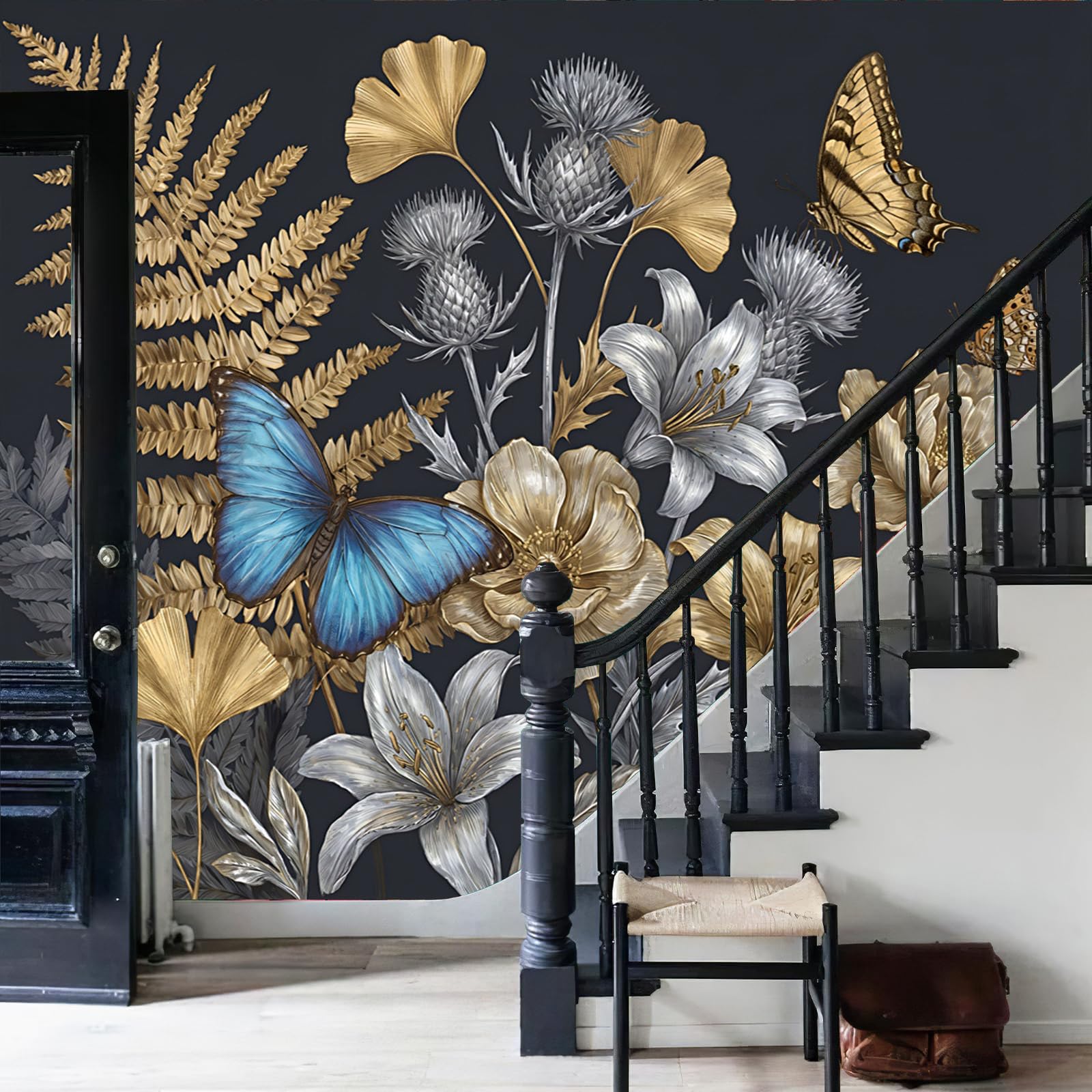 Papier peint intissé haut de gamme fresque tropicale rétro luxe papillon 400x280
