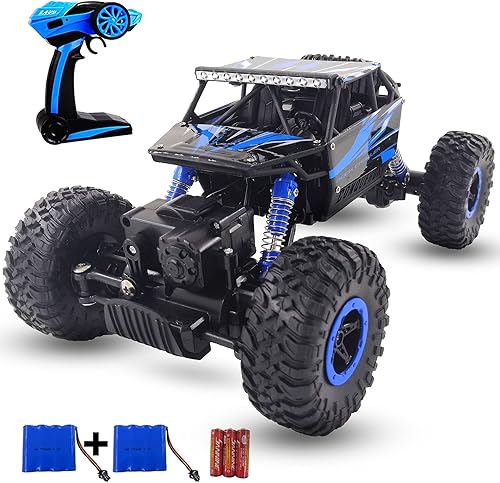 SZJJX Camión monstruo de 2.4Ghz 4WD todo terreno RC Rock Crawler con 2 baterías, auto a control remoto para niños y niños, azul