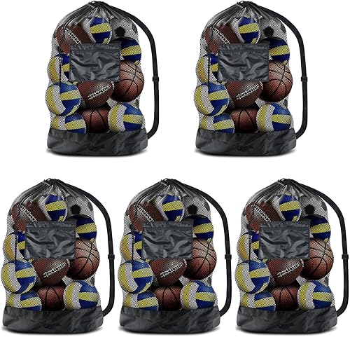 BROTOU Bolsa de pelota deportiva extragrande, 5 bolsas de malla de fútbol, mochila con cordón resistente para fútbolfútbolvoleibol