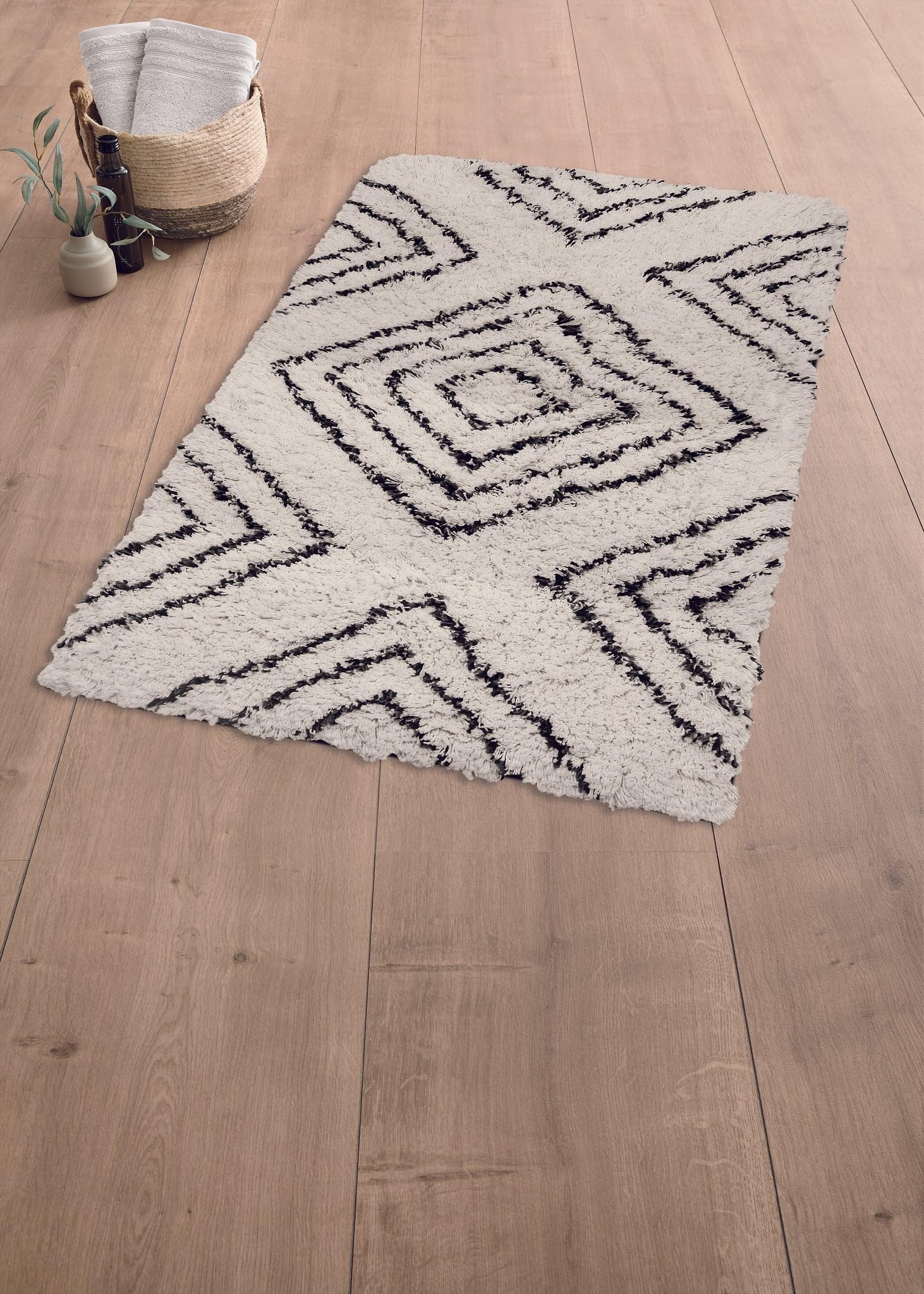 Kleine Wolke Dywanik łazienkowy Boho naturalny 60 x 100 cm | Antypoślizgowy spód, do ogrzewania podłogowego, można prać w pralce, 100% bawełna