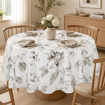 Flowers PVC Oilcloth Tablecloth Round Diameter 140 cm Washable