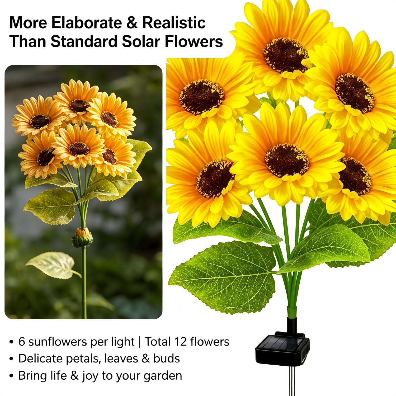 Luces solares para decoración de jardín al aire libre, paquete de 2 con 12 luces de girasol, luces solares de flores impermeables, regalos de cumpleaños para mamá, mujeres, abuela, estacas decorativas