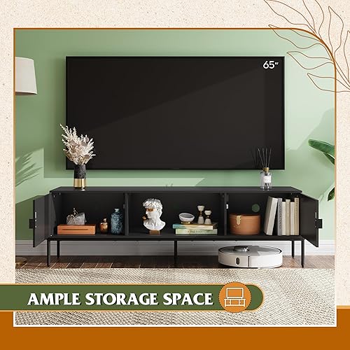 Miniatura 6 de WLIVE Soporte de TV para TV de 65 pulgadas, centro de entretenimiento moderno de mediados de siglo con 2 gabinetes de almacenamiento y estante