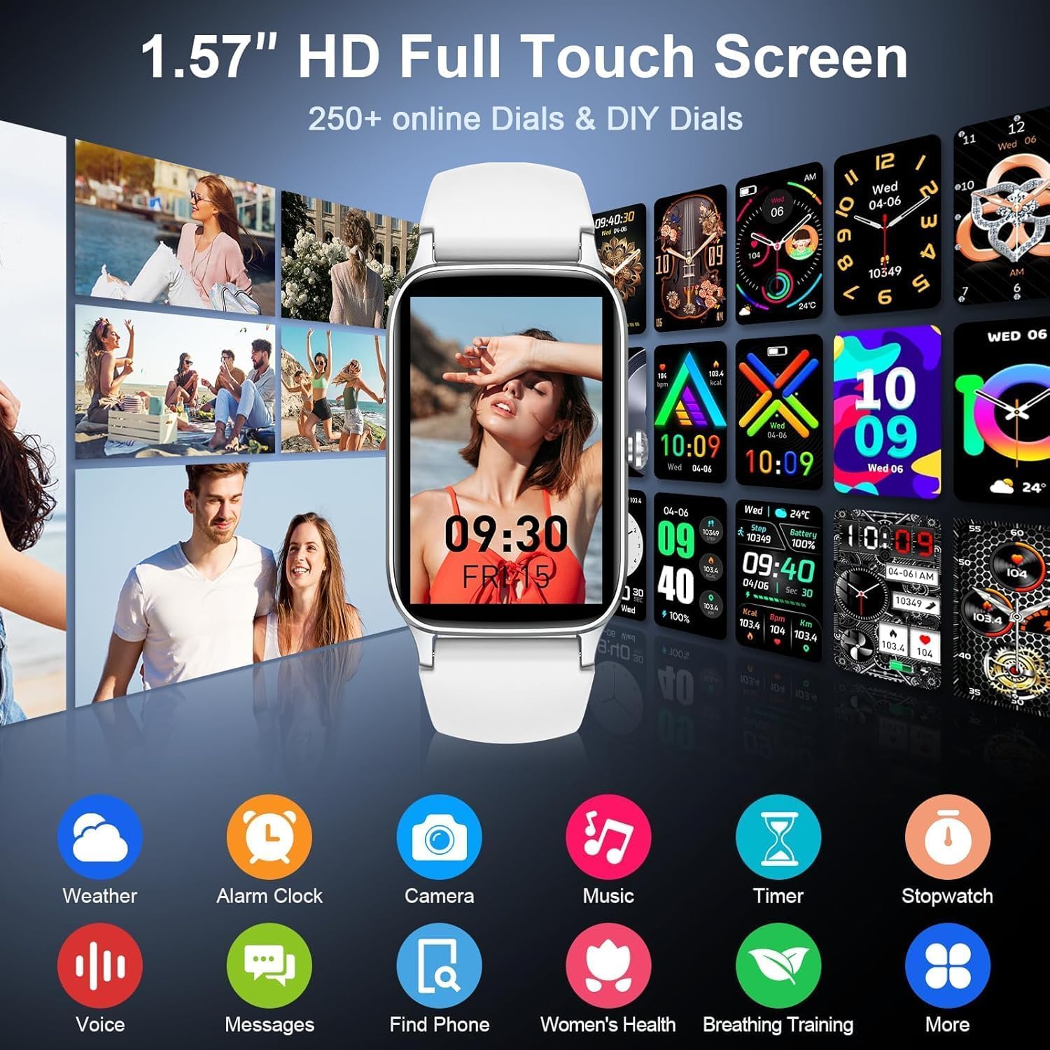 Soudorv Reloj Inteligente con Llamadas, 2025 HD 1.57" Smartwatch Hombre Mujer, 112+Modos Deportivo Smart Watch, Podómetro/Pulsómetro/SpO2/Monitor de Sueño