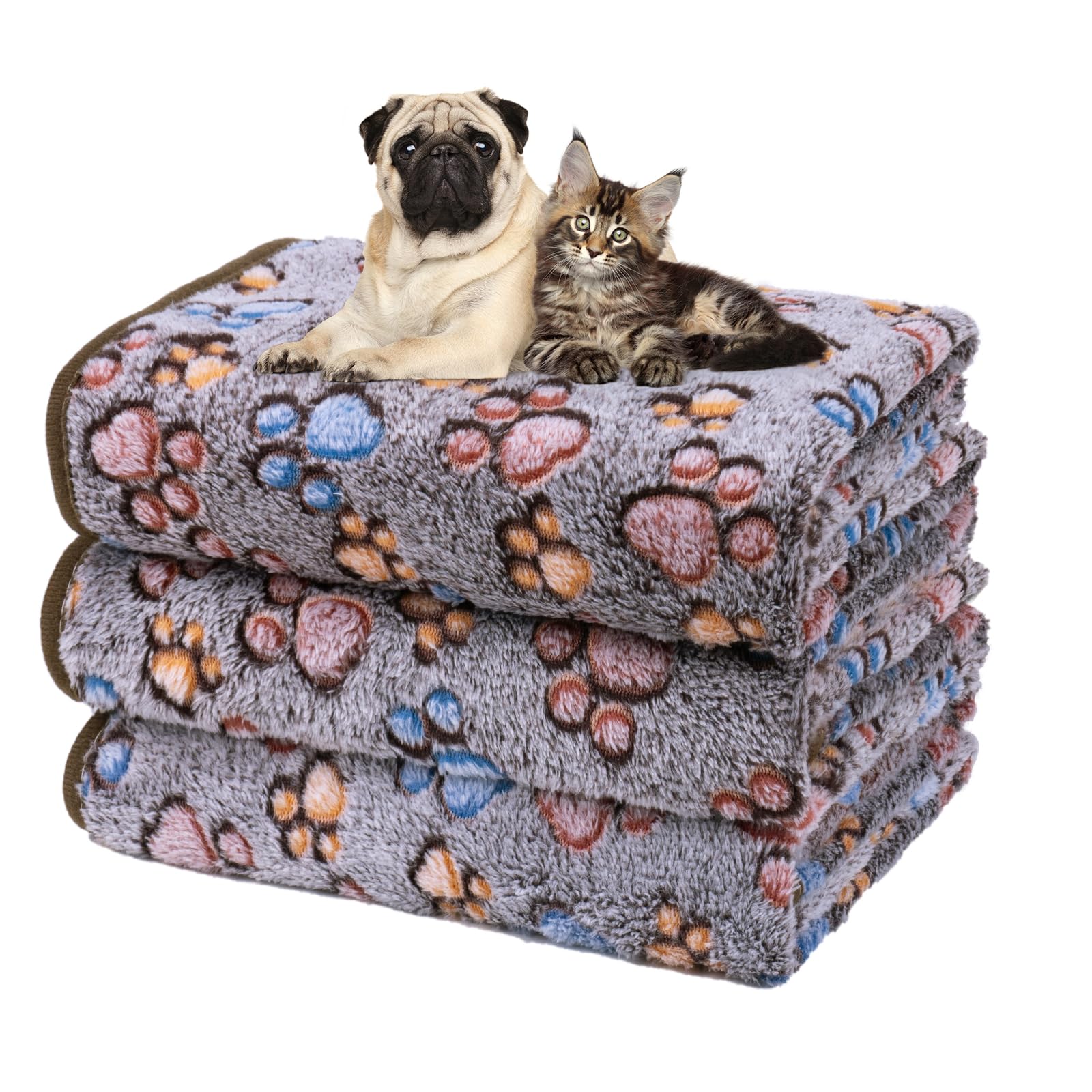 Dono 1 Pack 3 Dog Blankets, Soft Fluffy Fleece Pet Blanket Warm Sleep Mat Paw Print Design Puppy Kitten Throw Blankets Doggy Blanket for Dogs