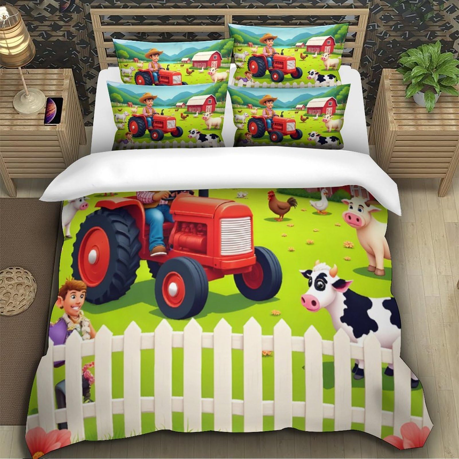 Kinder Traktor Bettwäsche Set Bauernhof Motiv Microfaser