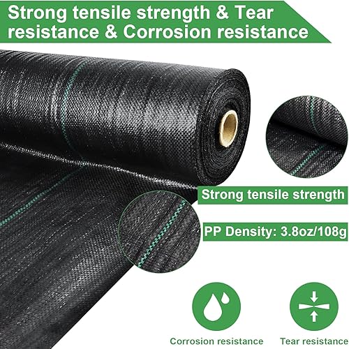 Miniatura 4 de mupera Tela resistente de barrera contra malezas, 6.5 pies x 330 pies (78 x 3960 pulgadas), tela de paisaje de grado profesional, resistente a los