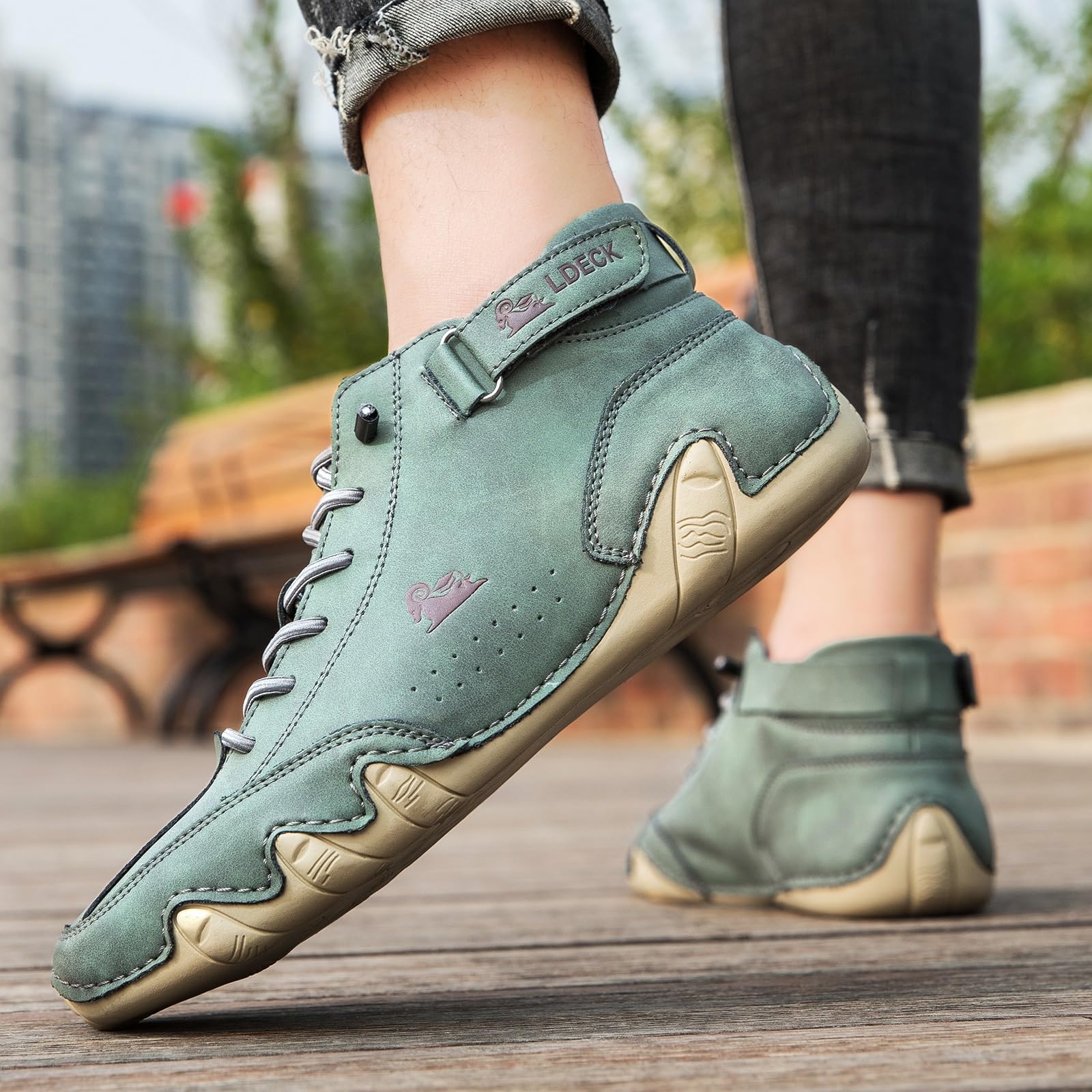 Włoskie ręcznie robione miękkie skórzane wysokie buty na rzepy, buty Beck męskie wodoodporne, antypoślizgowe lekkie, oddychające wysokie buty codzienne trampki do uprawiania turystyki pieszej i jazdy(