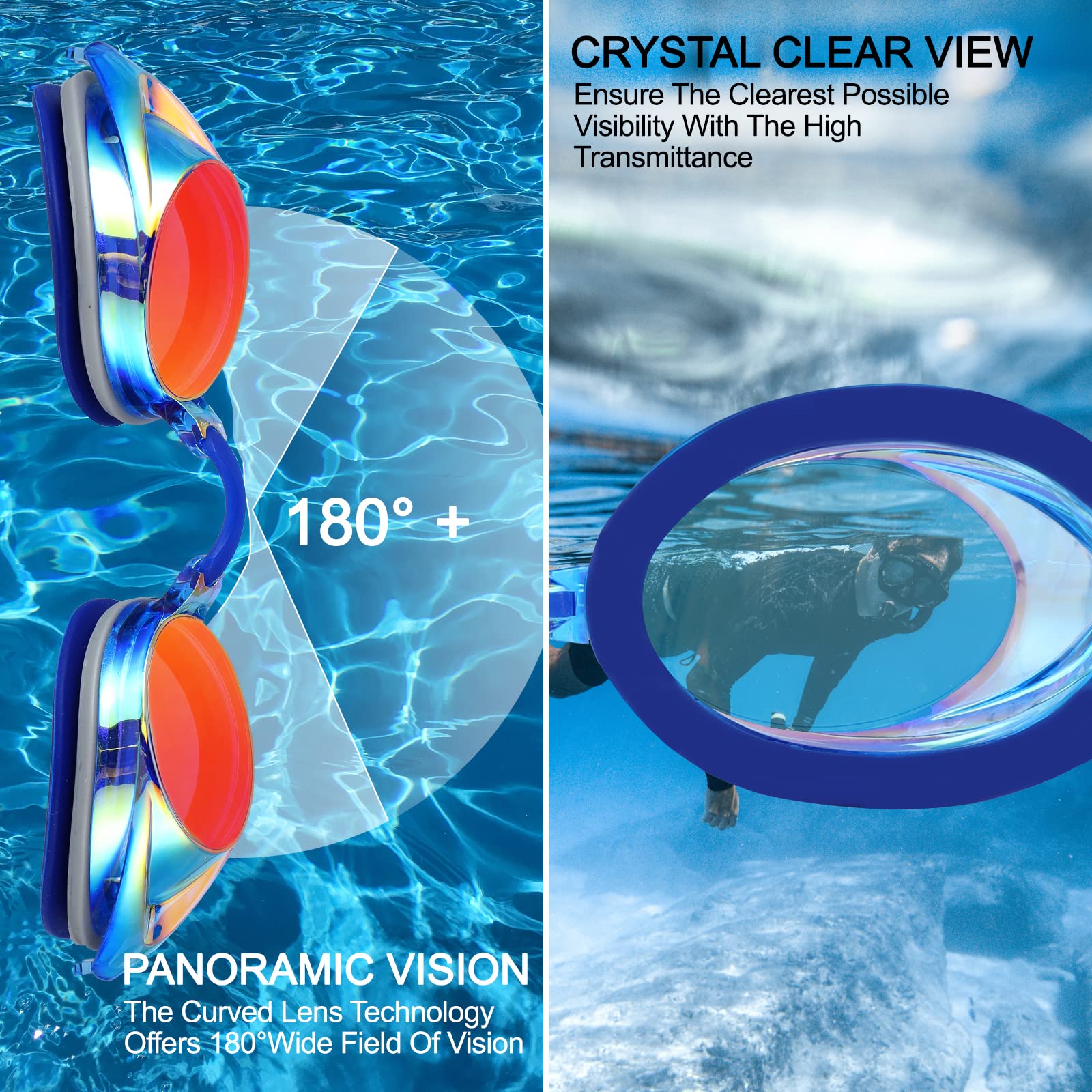 Gafas de natación profesionales, paquete de 2 gafas de natación con protección UV, antivaho, sin fugas, ligeras, para adultos, mujeres, hombres, jóvenes