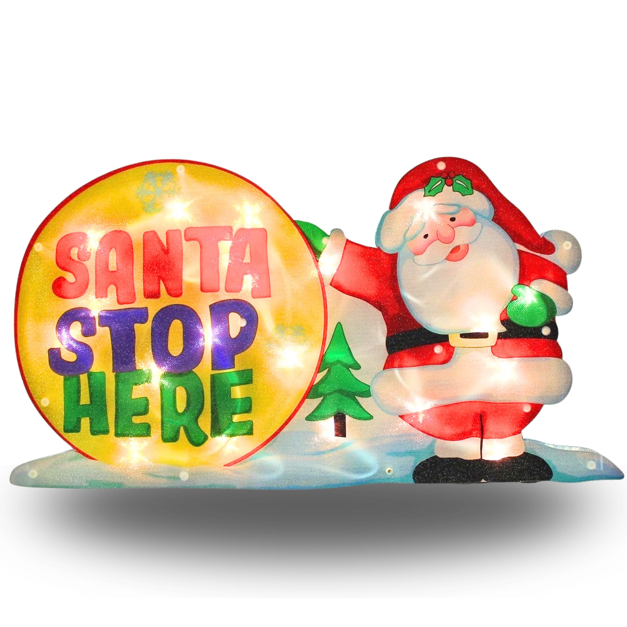 KAYNUR Snowman Christmas Window Light – 20 Bulb Glitter Silhouette Festive Decoration with Suction Hook & Spare Bulb – Warm White – Main Operated (Santa Stop Here)