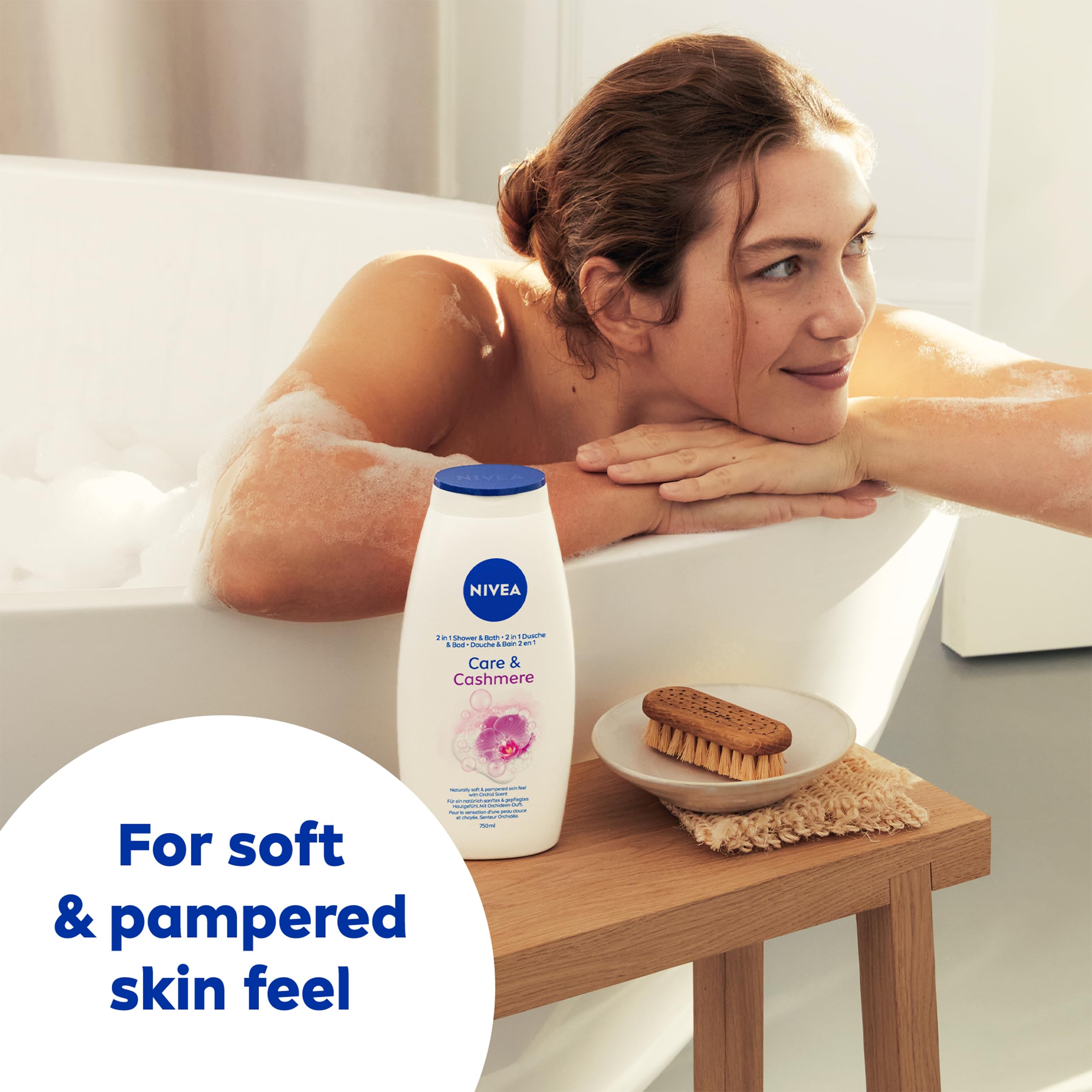 NIVEA 2in1 Cashmere Shower & Bath Gel (750ml), Caring Bath and Shower Gel, Body Wash with Vitamin C and E - Image 2