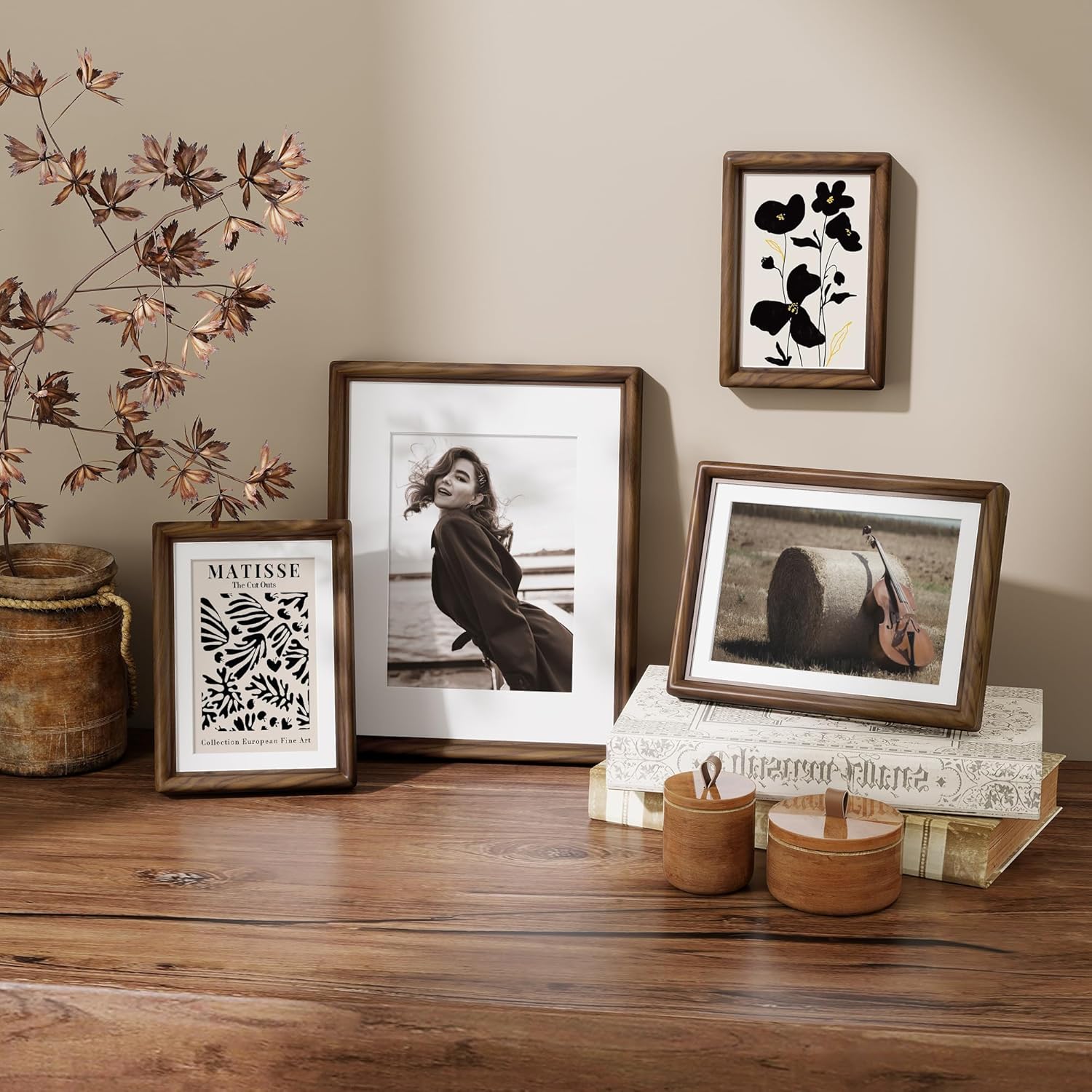 5x7 Picture Frame, Natural Walnut Wood Photo Frame with Tempered Glass, USA-Sourced Solid Wood, Handcrafted Rounded Corners, Double Joinery, 5 x 7 Wooden Frame Matted to 4x6, Wall or Tabletop Display