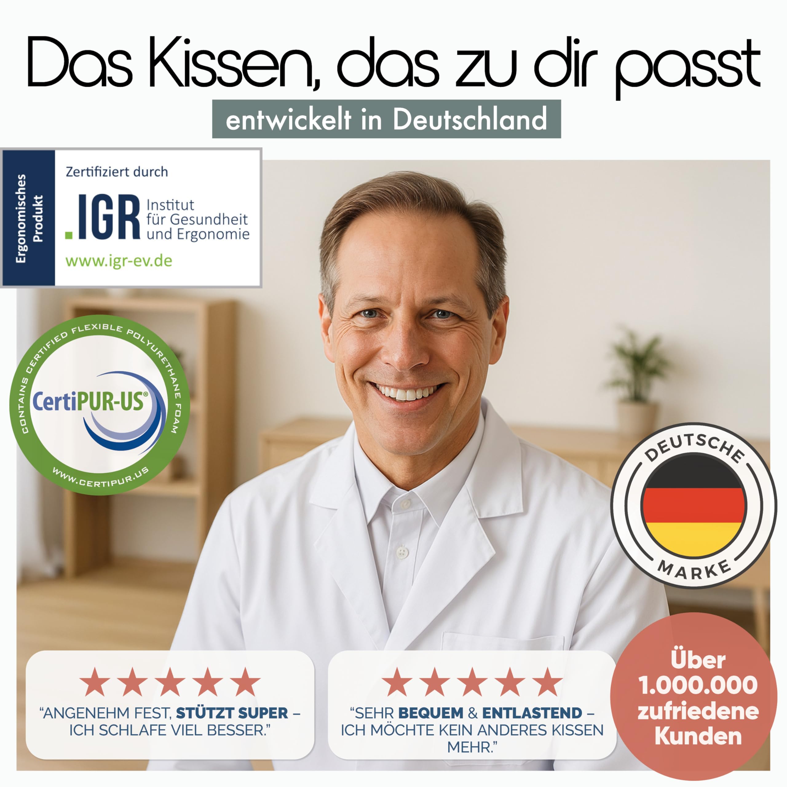 Blumtal Nackenstützkissen aus Memory Foam – Memory Foam Kopfkissen 70x36cm, Kopfkissen mit waschbarem Bezug, Oeko-TEX Zertifiziert, Nackenkissen für alle Schlaftypen 8,5 cm Höhe