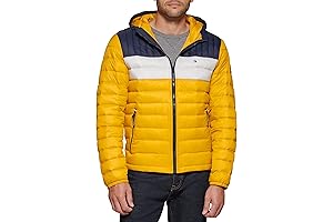 Men's Water Resistant Ultra Loft Filled Hooded Yellow Puffer Jacket