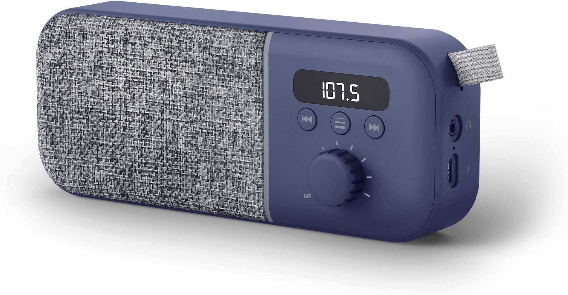 Energy Sistem Fabric Box Radio Navy (FM FM Radio Portable, 1200mAh Battery, 8 Hours Runtime, 3W, PLL Tuner, Headphone Jack, Digital Screen, Audio Out) Blue