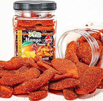 Dulces Colibri - Mango Chamoy | PREMIUM | MEDIUM SPICY | Family Size - 16oz Jar | Mess Free | Soft Chewy Mango Slices |