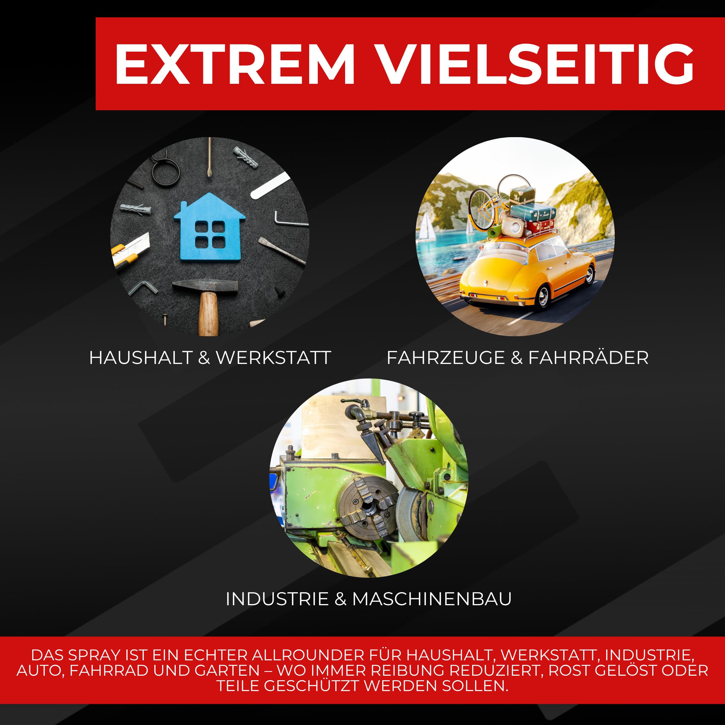 PTFE Spray 4x 400 ml - 10 in 1 Schmierspray auf PTFE-Basis Schmiermittel Kettenspray Rostlöser Kriechöl Schneidöl Trennmittel Korrosionsschutz Kontaktspray Zahnradspray Feuchtigkeitsverdränger